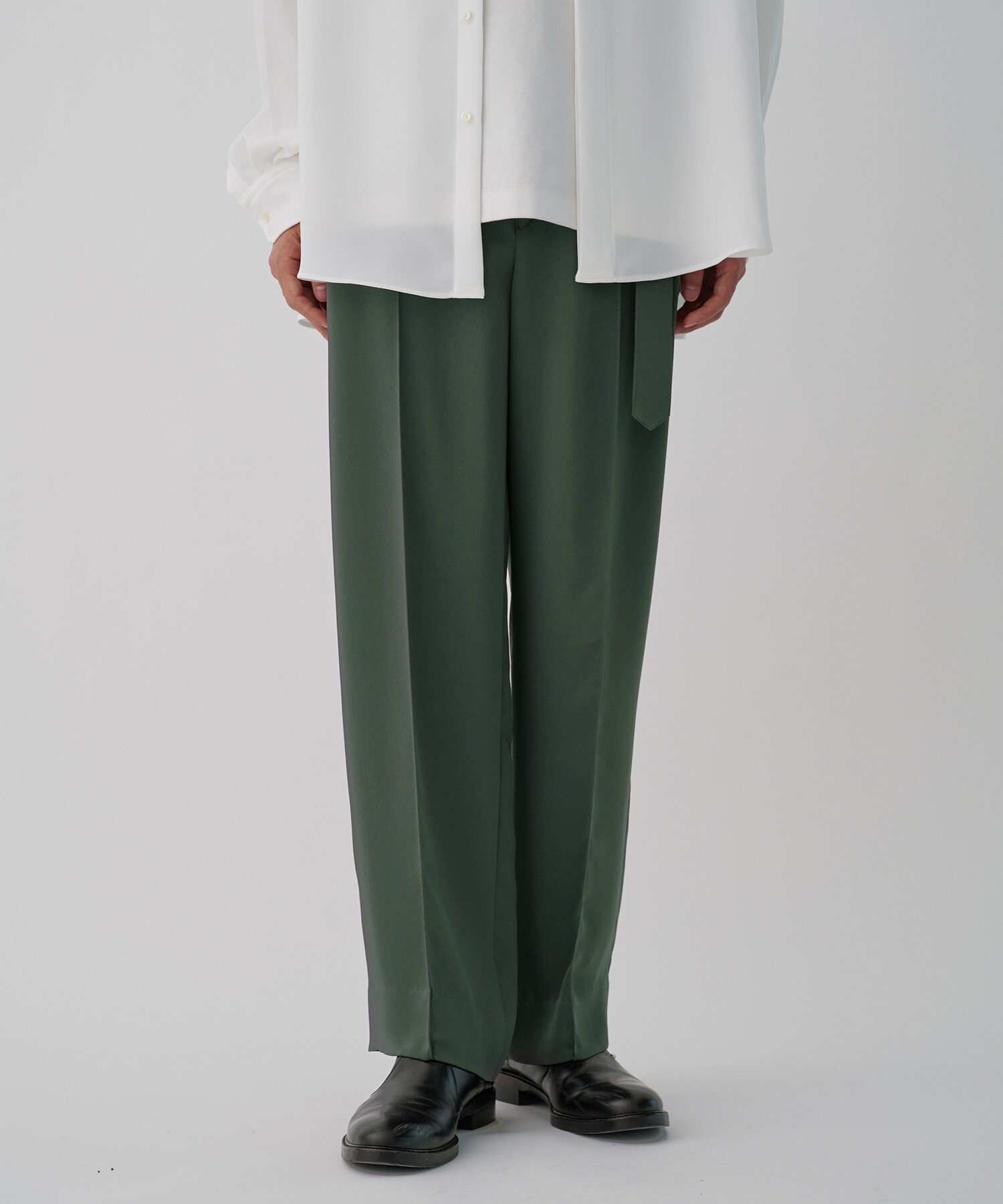Double Cloth 2 Tuck Wide Pants with Long Belt