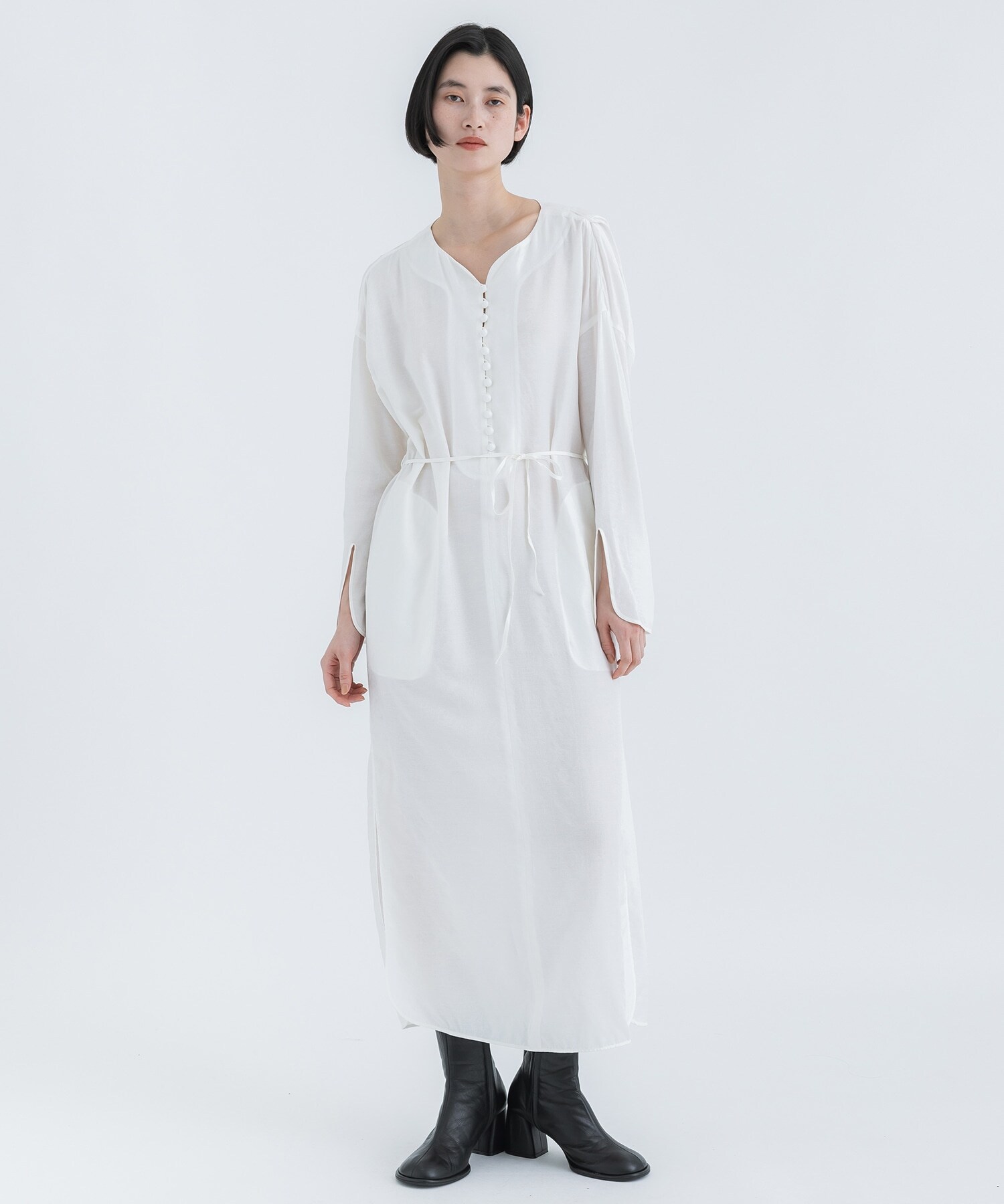 Floral Pattern Silk Rayon Jacquard I-Line Dress