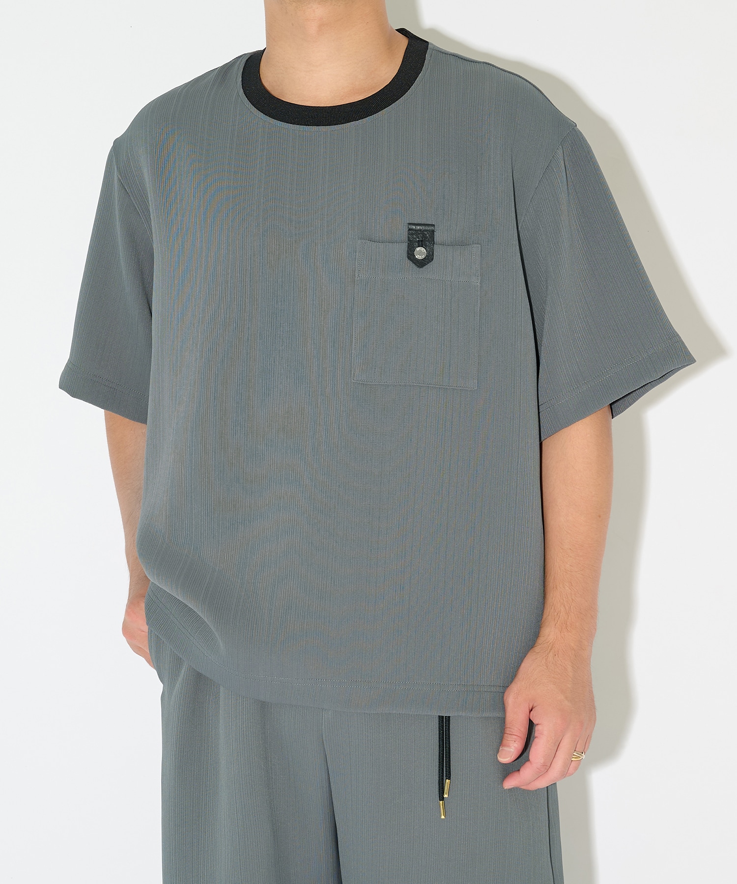 別注 Cord pique Leather Patch Short Sleeve Pullover CULLNI