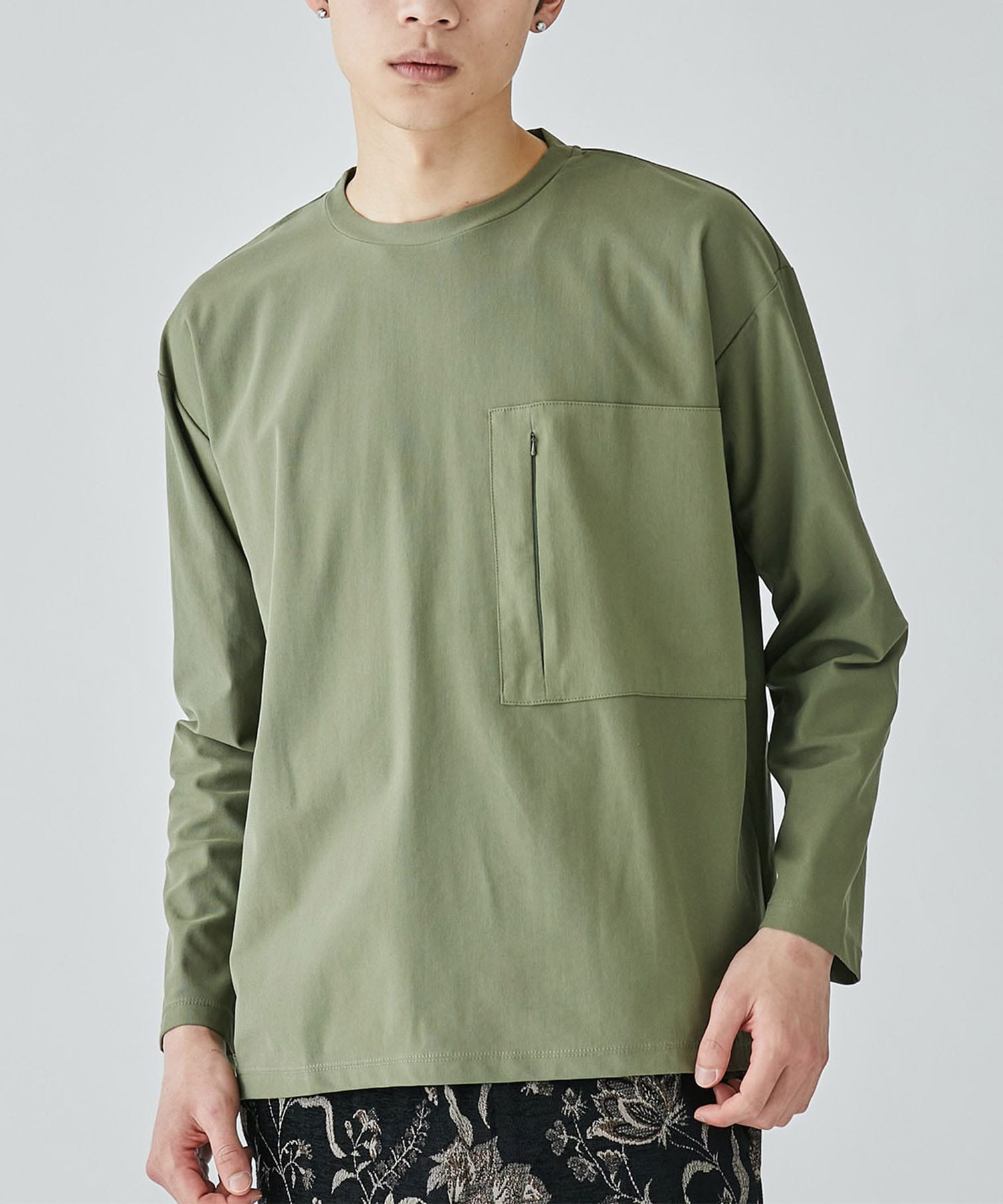 ジップポケットロングスリーブTEE(1 KHAKI): STUDIOUS: MENS 