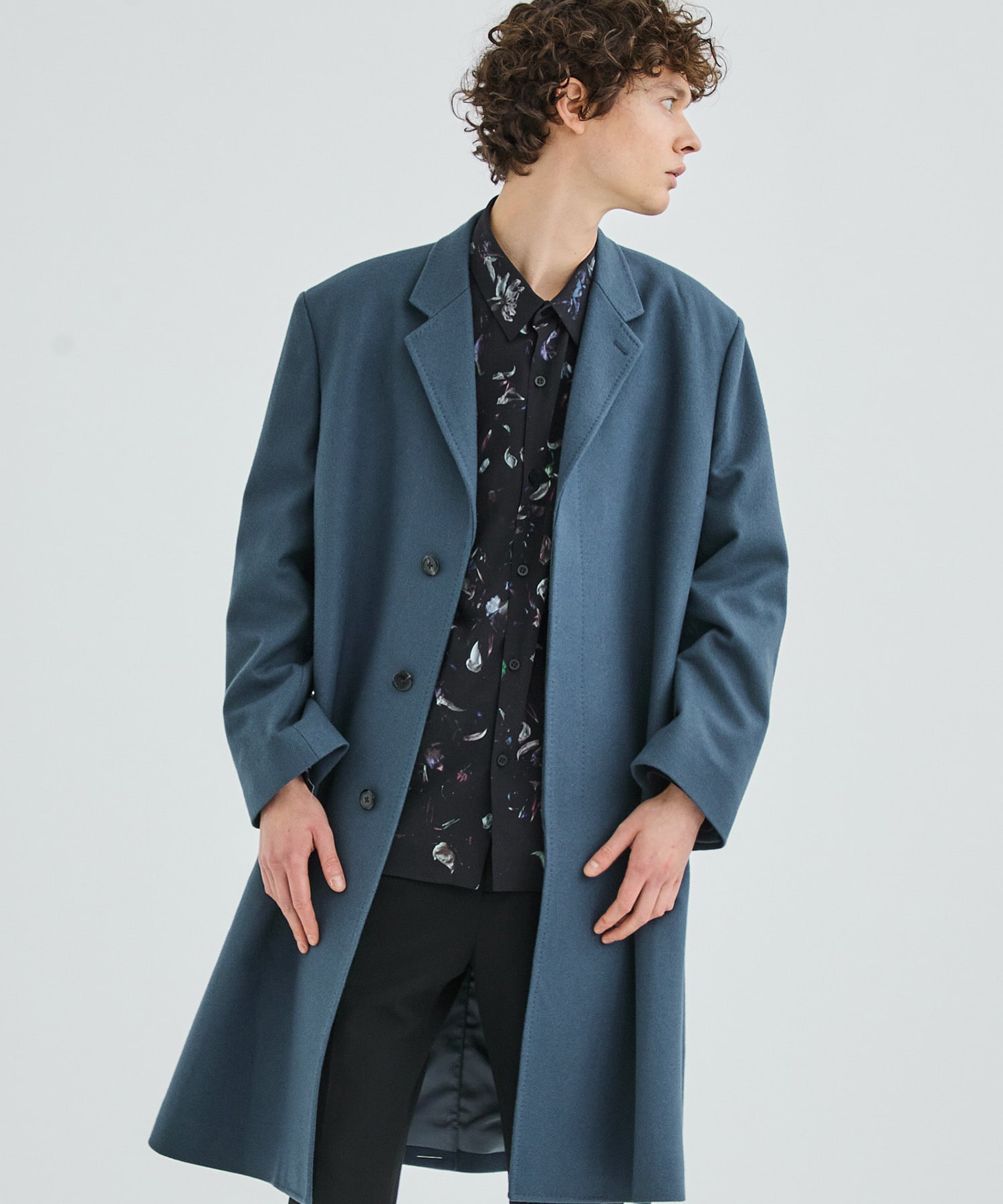 ノーカラー collarlessコート lad musician 42 Blue