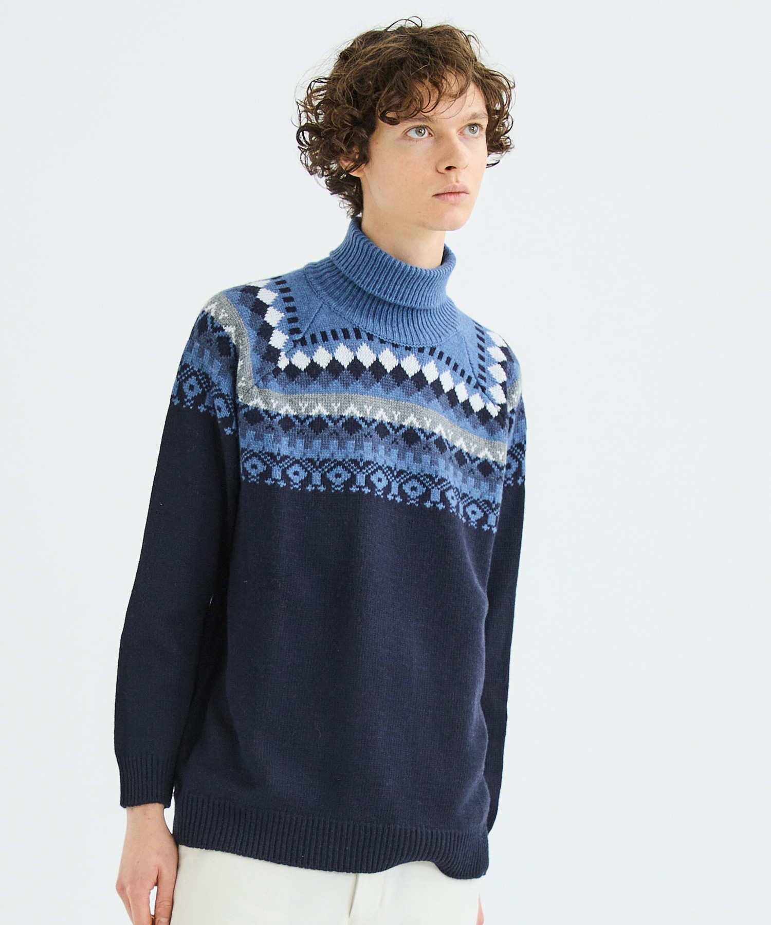 NORDIC PATTERN TURTLE NECK KNIT | White Mounteineering