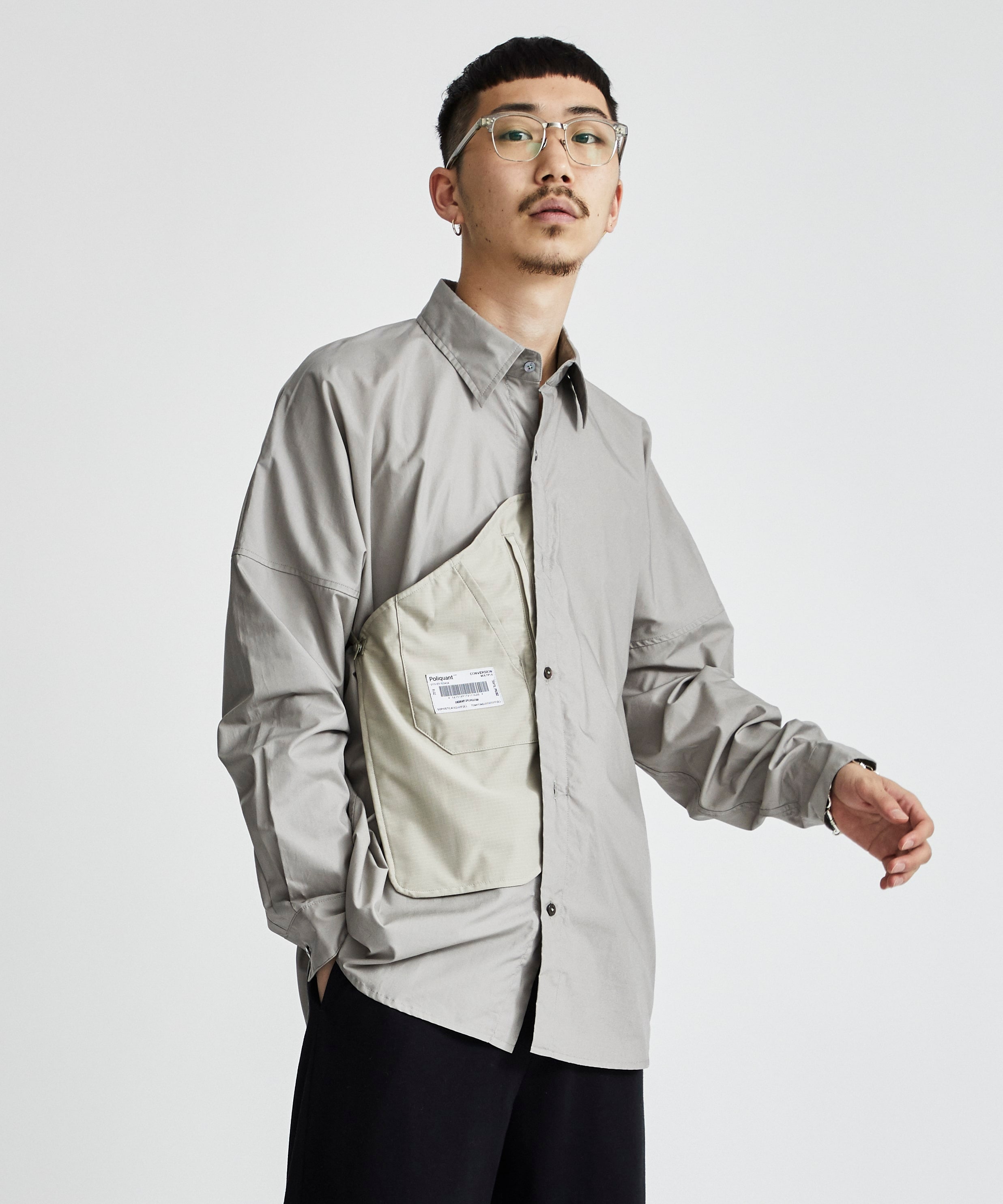 THE IN-OUT PACKABLE POCKET SHIRTS(1 LIGHT GREY): POLIQUANT: MENS