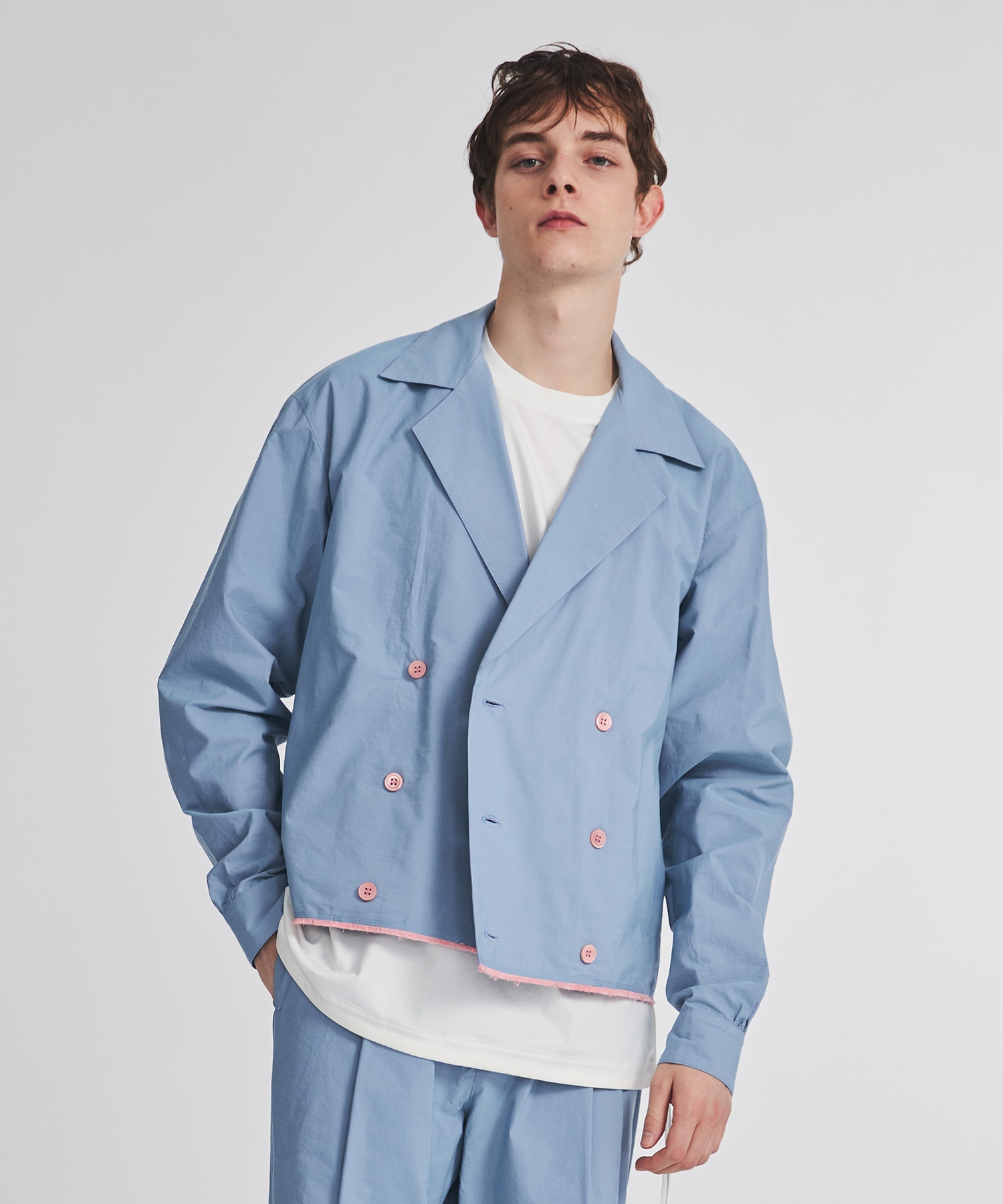 CUT OFF DOUBLE BREASTED JACKET(M BLUE): COGNOMEN: MENS｜ STUDIOUS