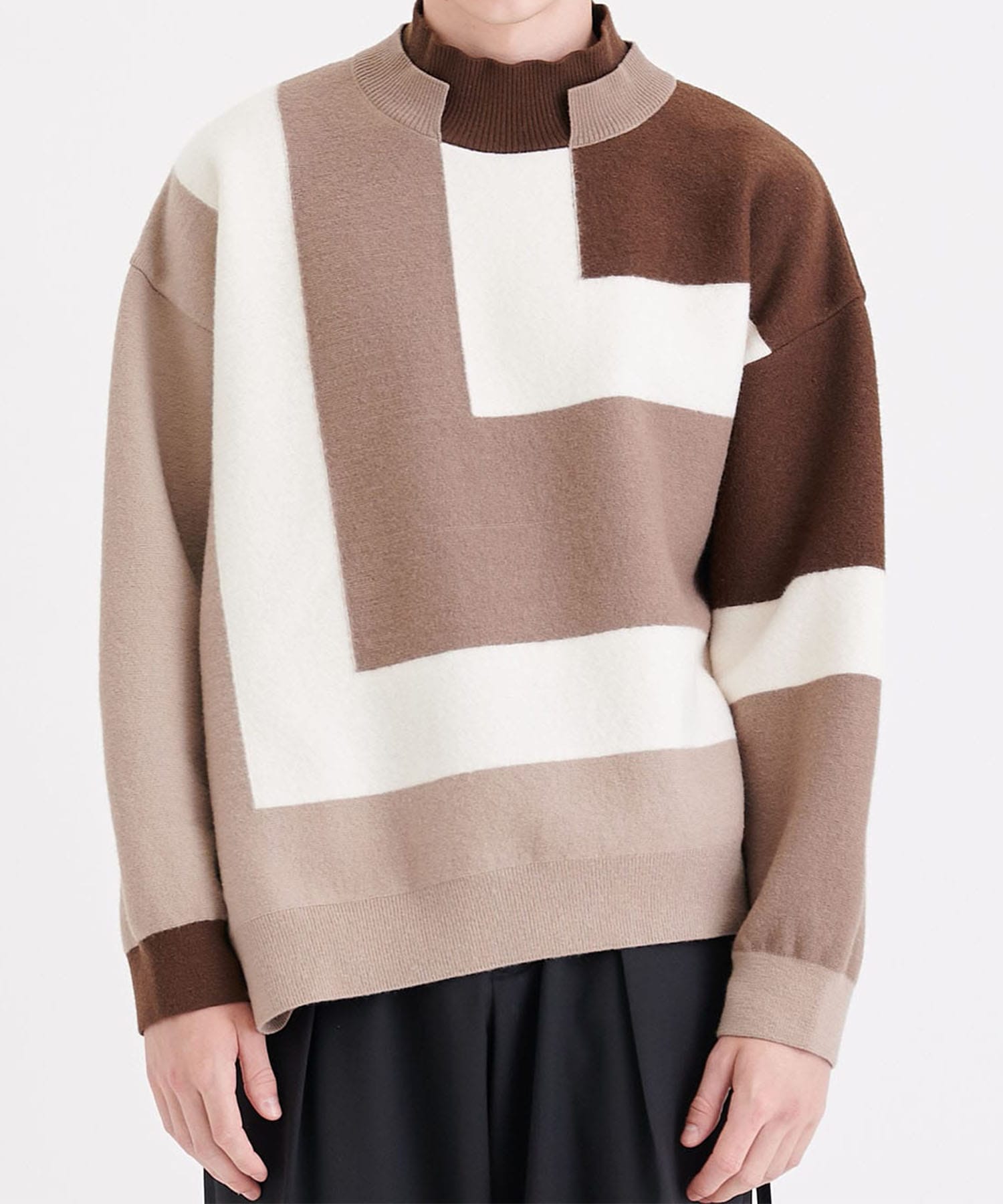 日本製 クルニ STUDIOUS COLOR BLOCK TURTLE KNIT ニット/セーター