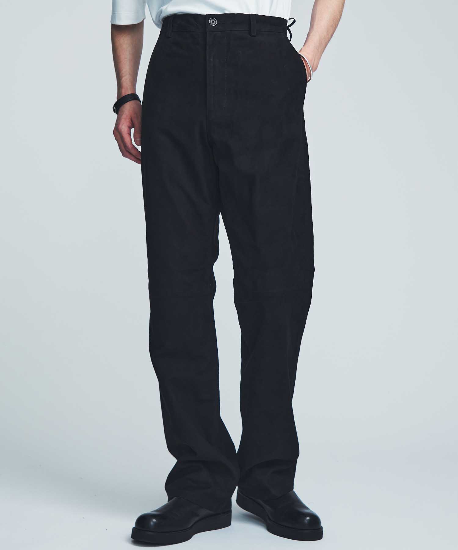 LEATHER FLARE TROUSERS -GOAT SUEDE-(S BLACK): SEVEN BY SEVEN: MENS