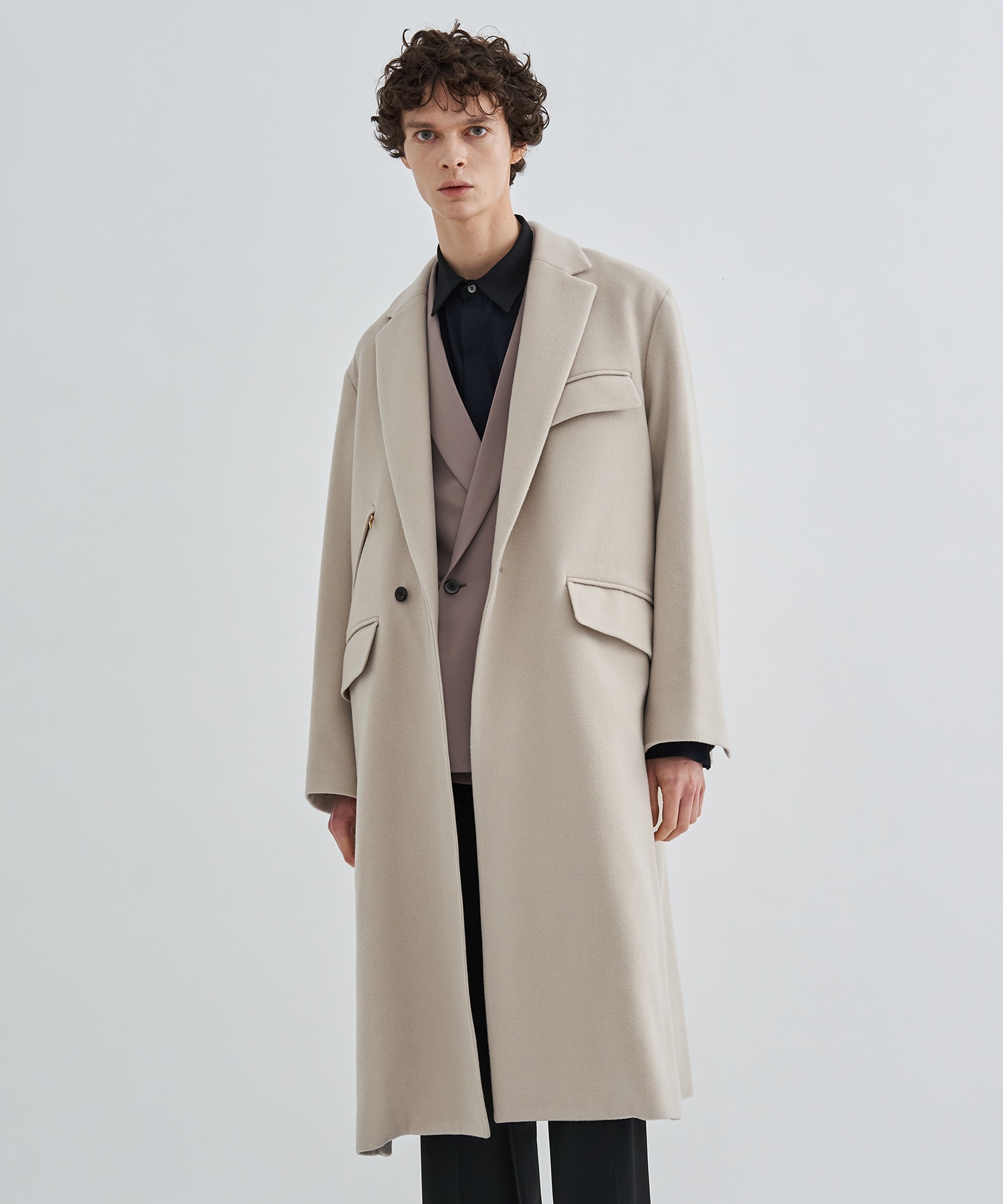 Lamb Wool Melton Chester Long Coat | CULLNI