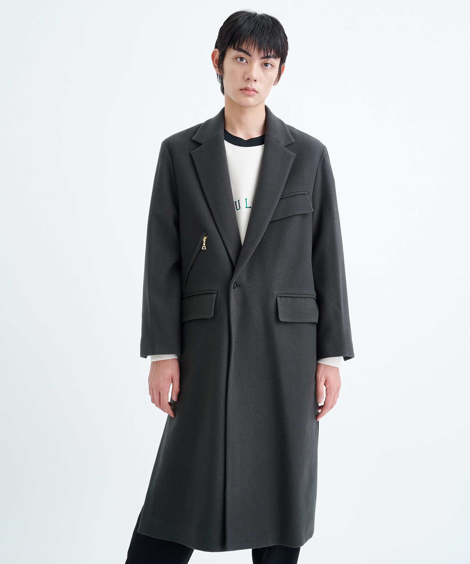 Lamb Wool Melton Chester Long Coat | CULLNI