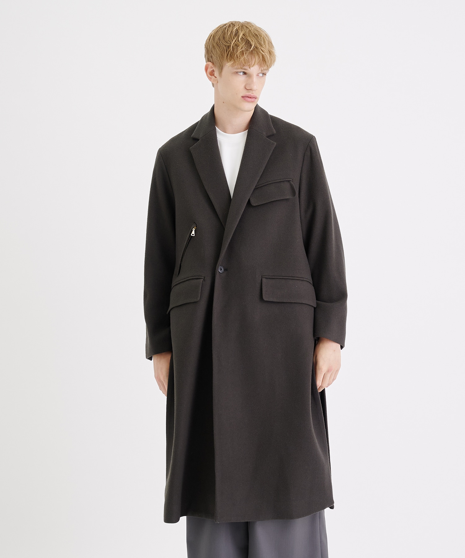 Lamb Wool Melton Chester Long Coat | CULLNI