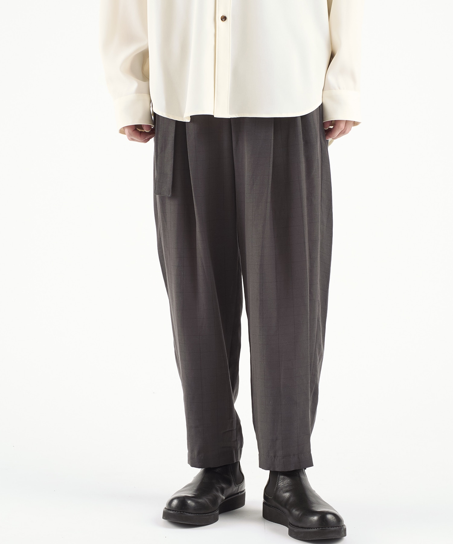 別注>GRID CHECK BELTED WIDE TAPERED SLACKS｜ATTACHMENT