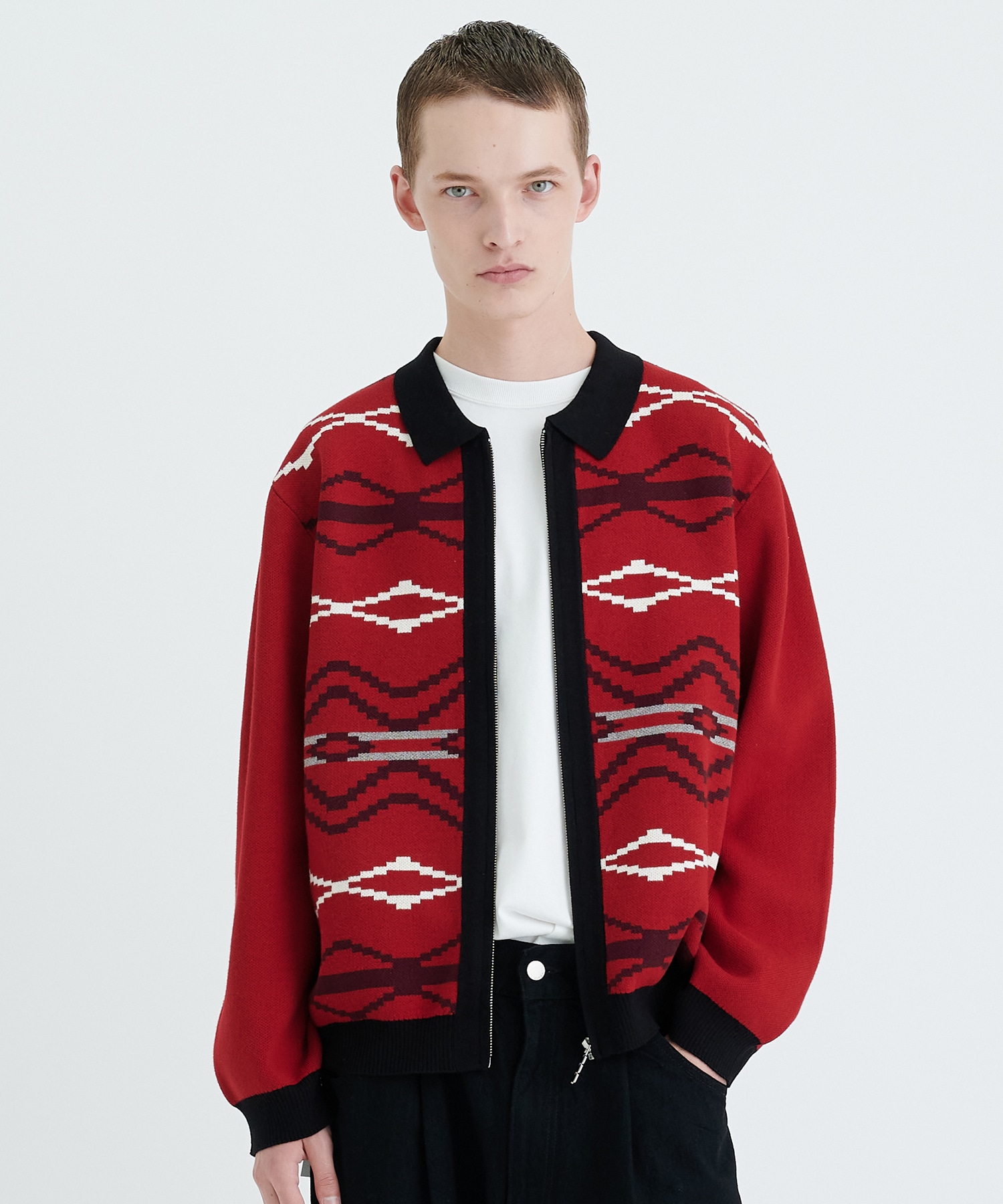 Nordic zip up cardigan(RED)｜TTT MSW