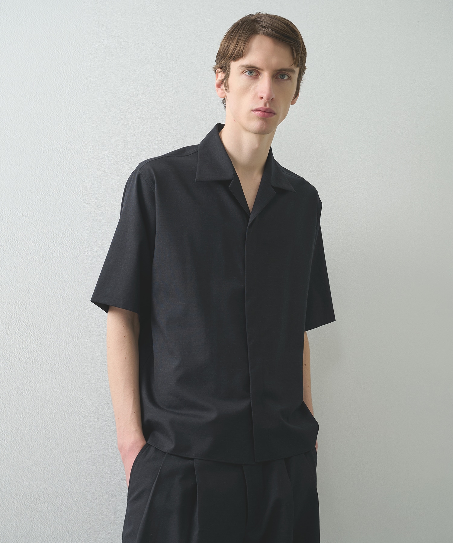 FLY FRONT OPEN COLLAR S/S SHIRT | marka