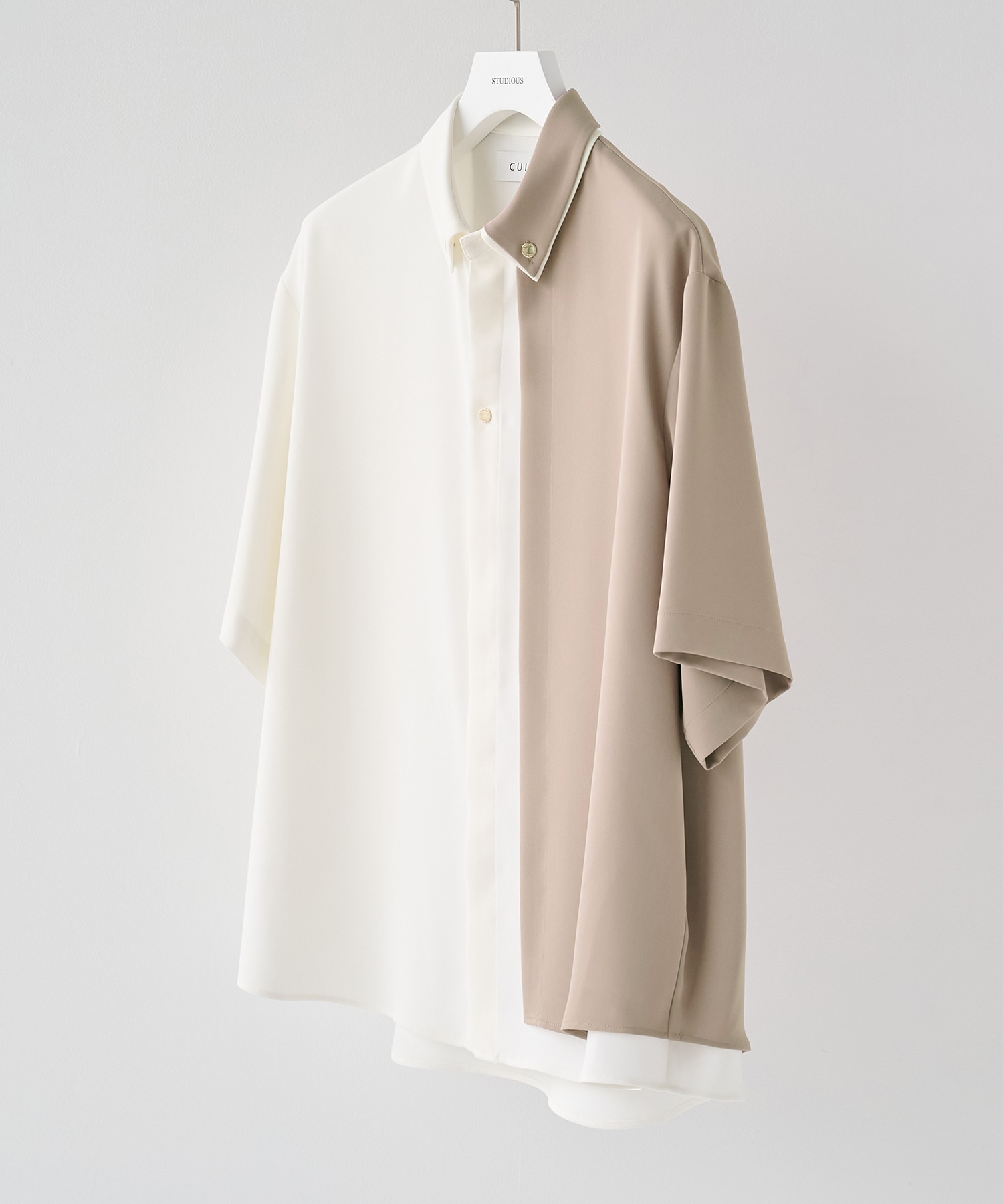 Double Cloth Layered Bi-Color Short Sleeve Shirt｜CULLNI