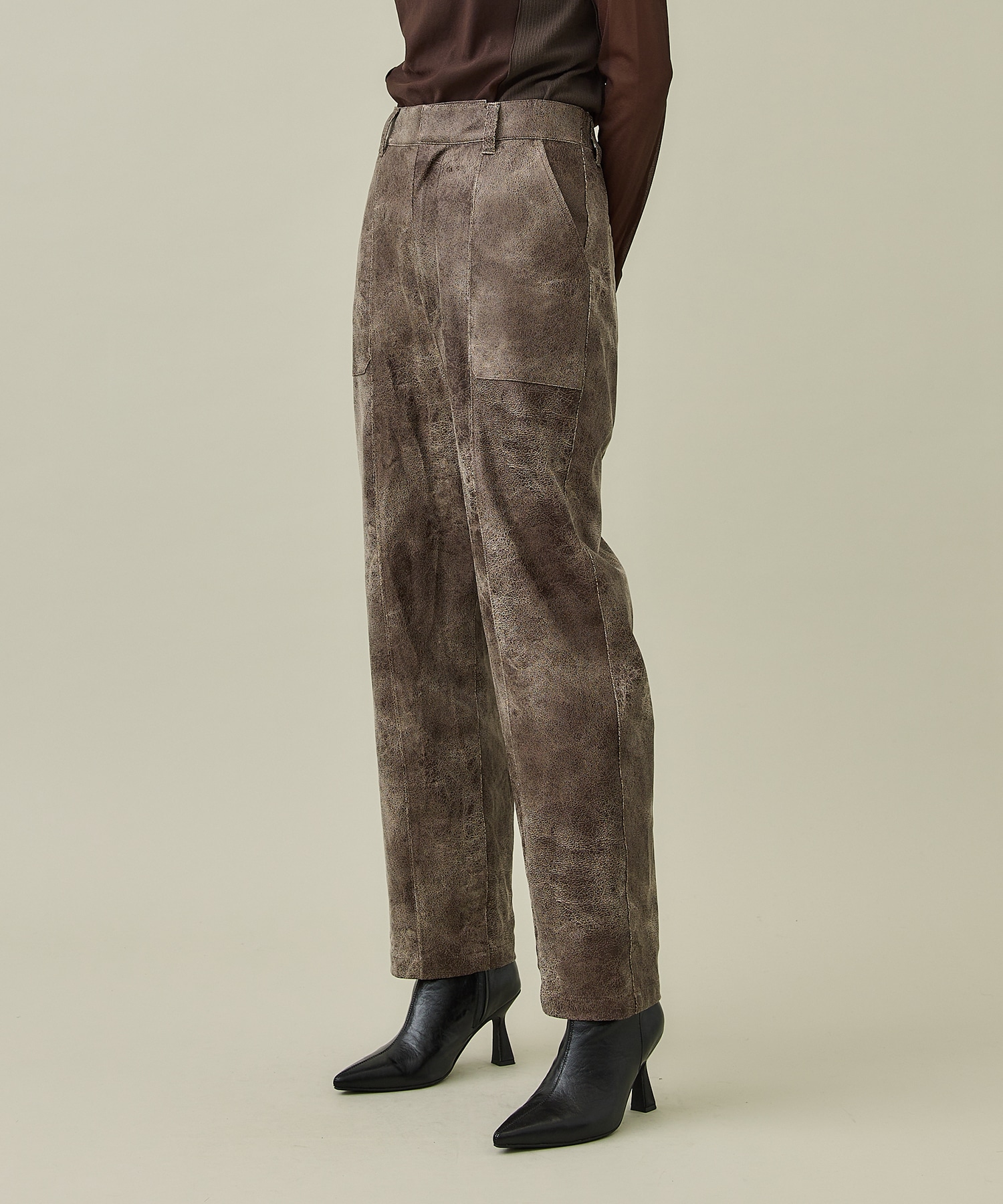 CRUSHED LEATHER RELAX PANTS-eastgate.mk