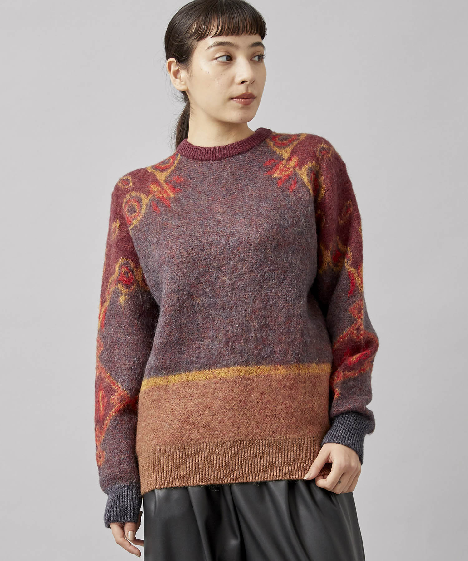 Mohair jacquard knit pullover