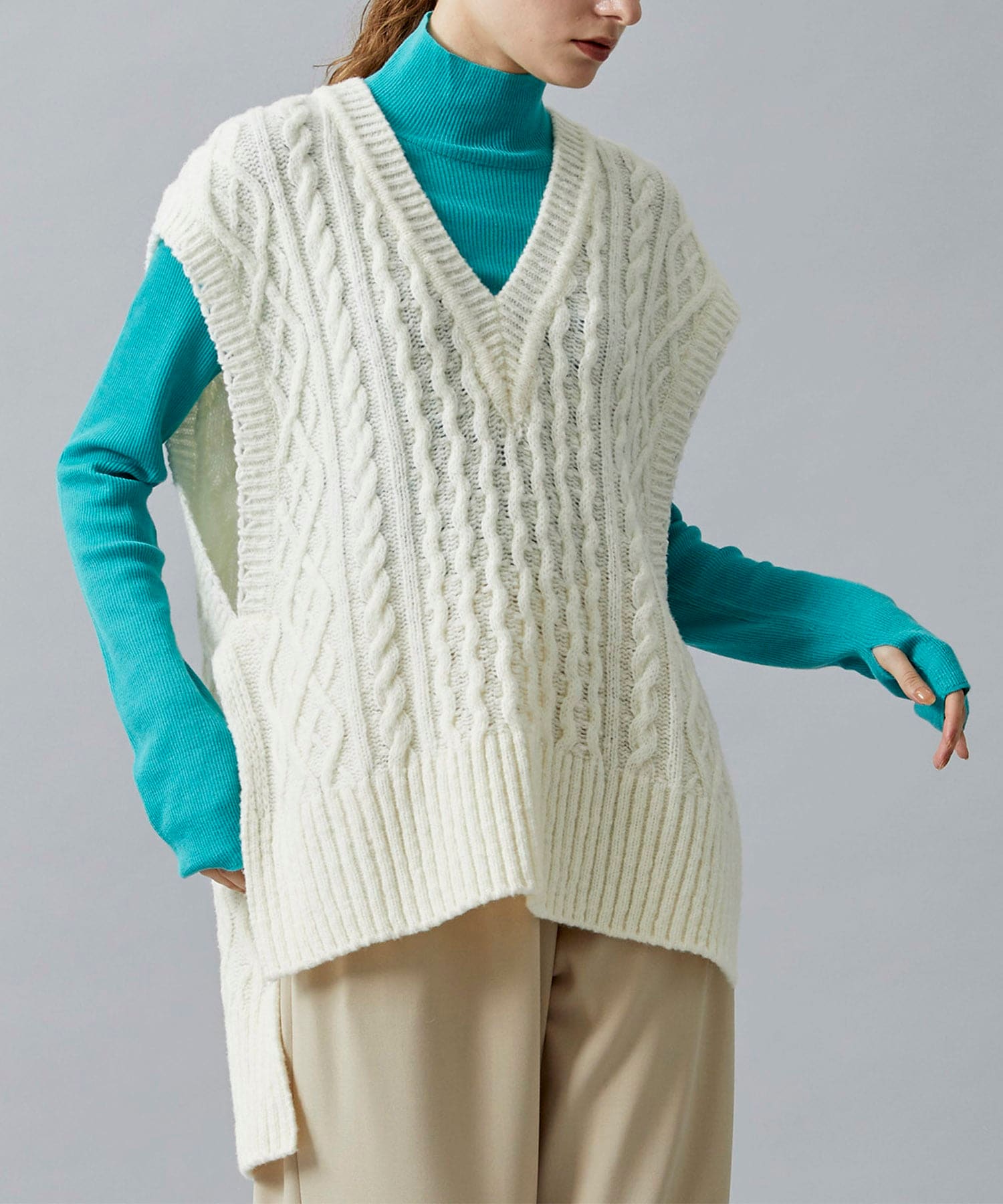 身幅60cm60s mohair V-neck knit big size offwhite