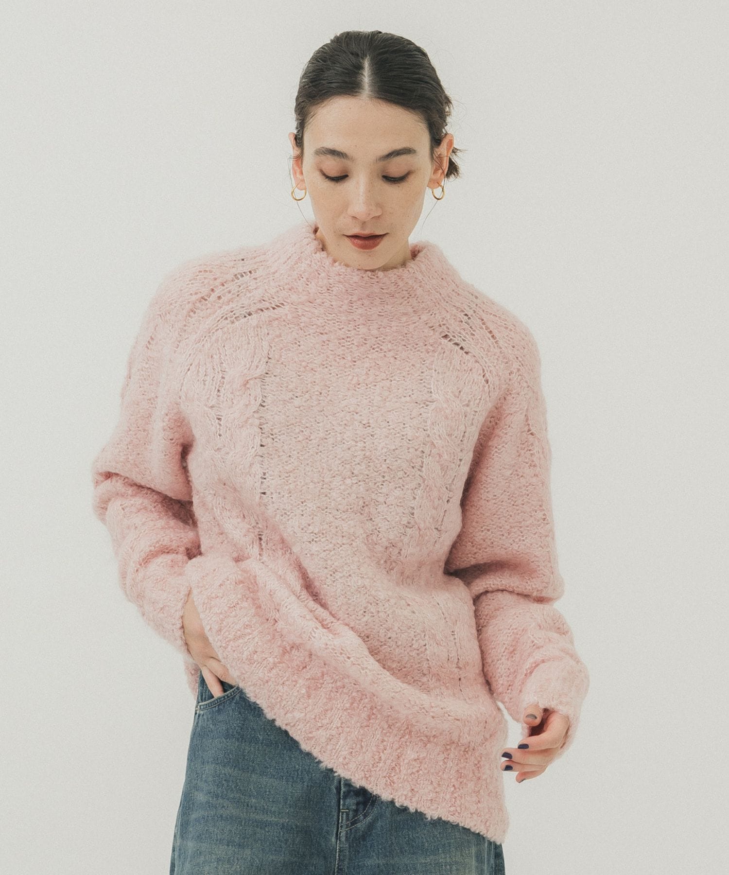 ALPACA RAGLAN BOTTLE NECK KNIT(38 PINK): CINOH: WOMENS｜ STUDIOUS