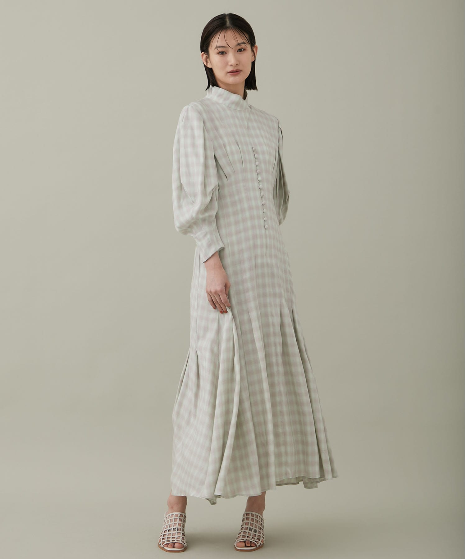 Linen Mix Ombre Check Flared Dress(1 BROWN): Mame Kurogouchi ...