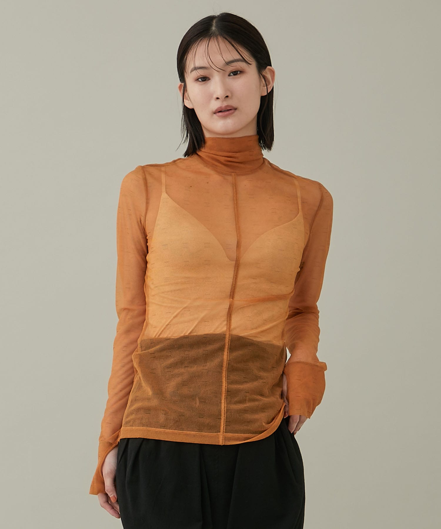 Marble Printed Plaid Sheer High Neck Top(1 BROWN): Mame Kurogouchi