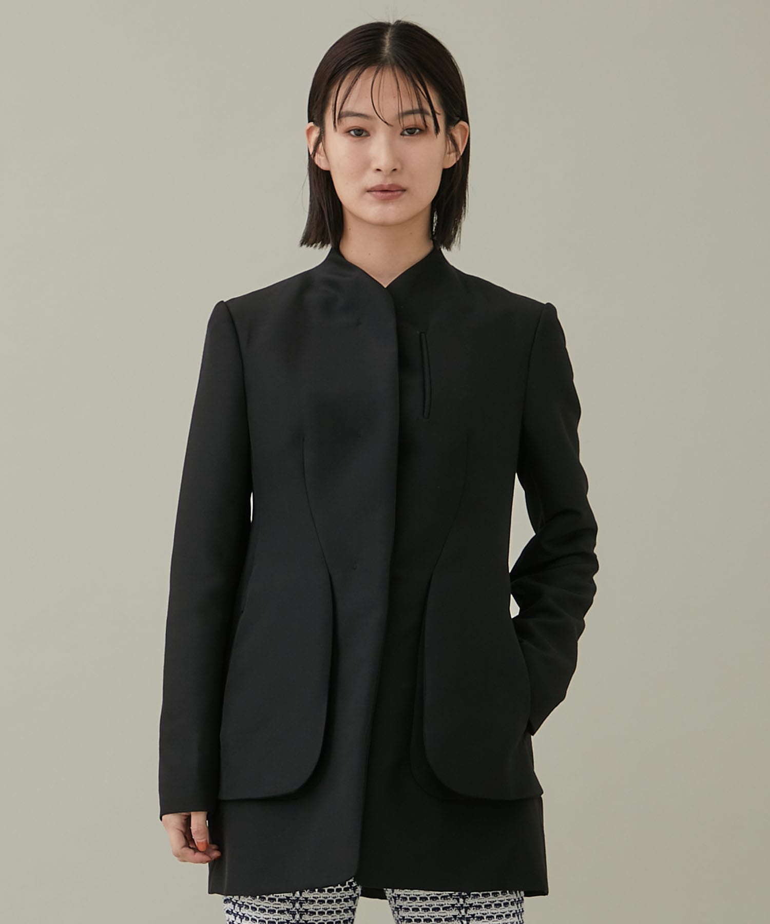 Silk Wool Double Stand Collar Jacket(1 BLACK): Mame Kurogouchi