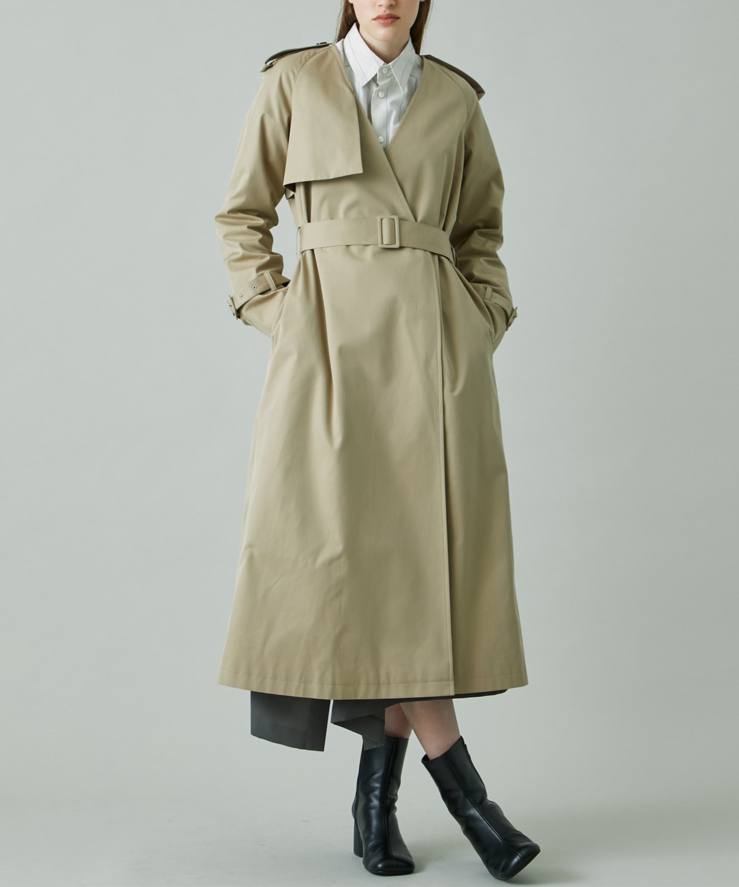 ノーカラートレンチコート(1 BEIGE): Dessin de mode: WOMENS