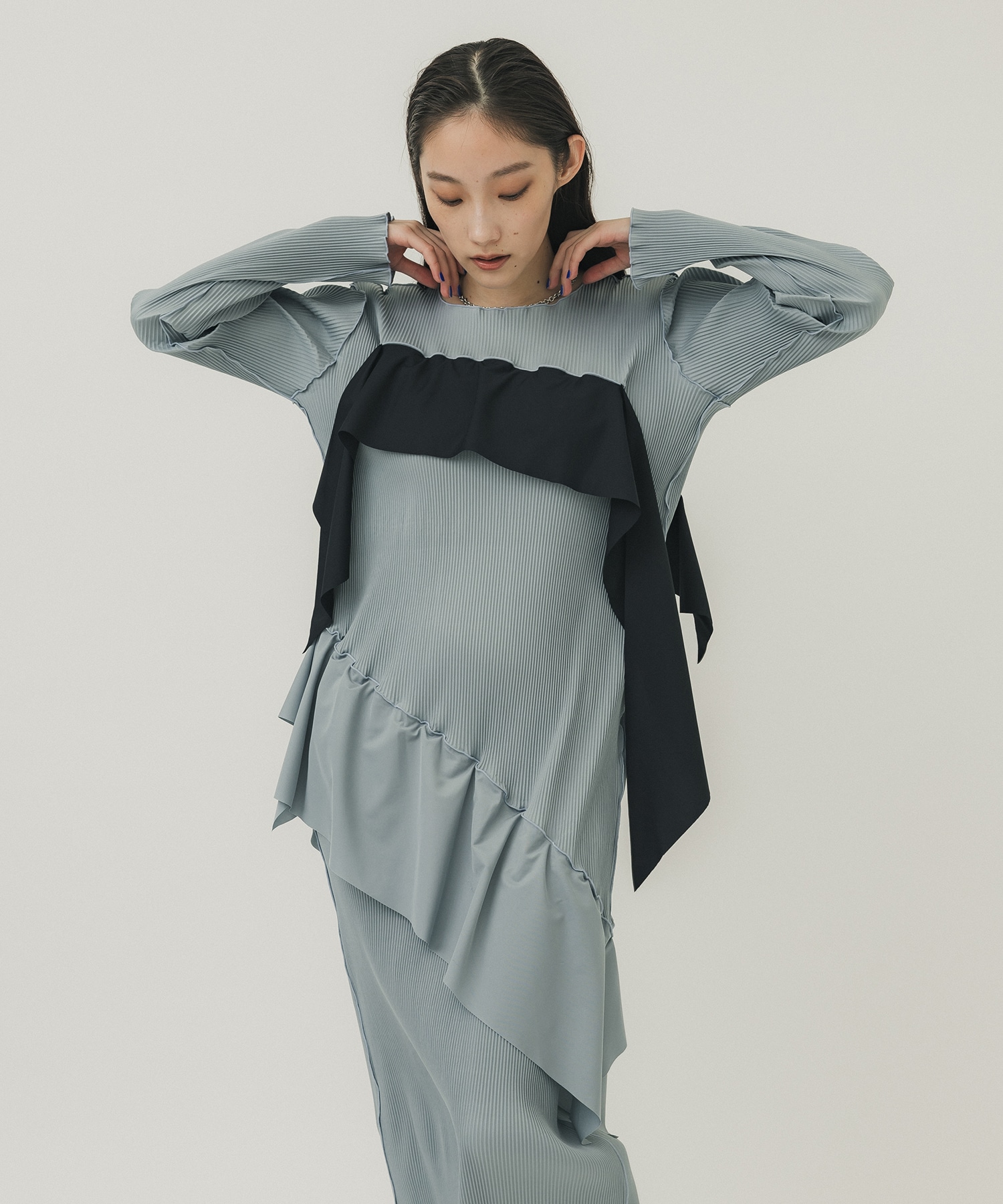 Todo wave long sleeve dress(FREE GREY): kotohayokozawa: WOMENS