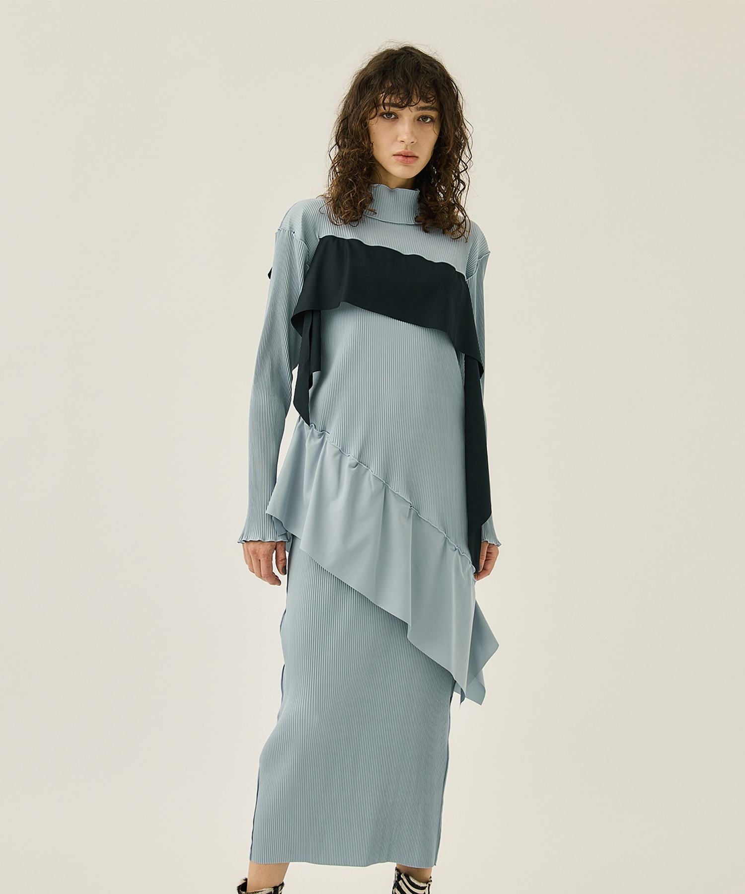 Todo wave long sleevedress Highneck type(FREE GREY