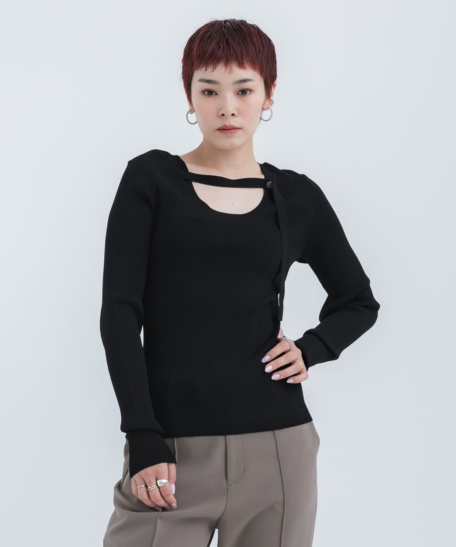 Slit Sleeve Knit Top(FREE BLACK): STUDIOUS: WOMENS｜ STUDIOUS