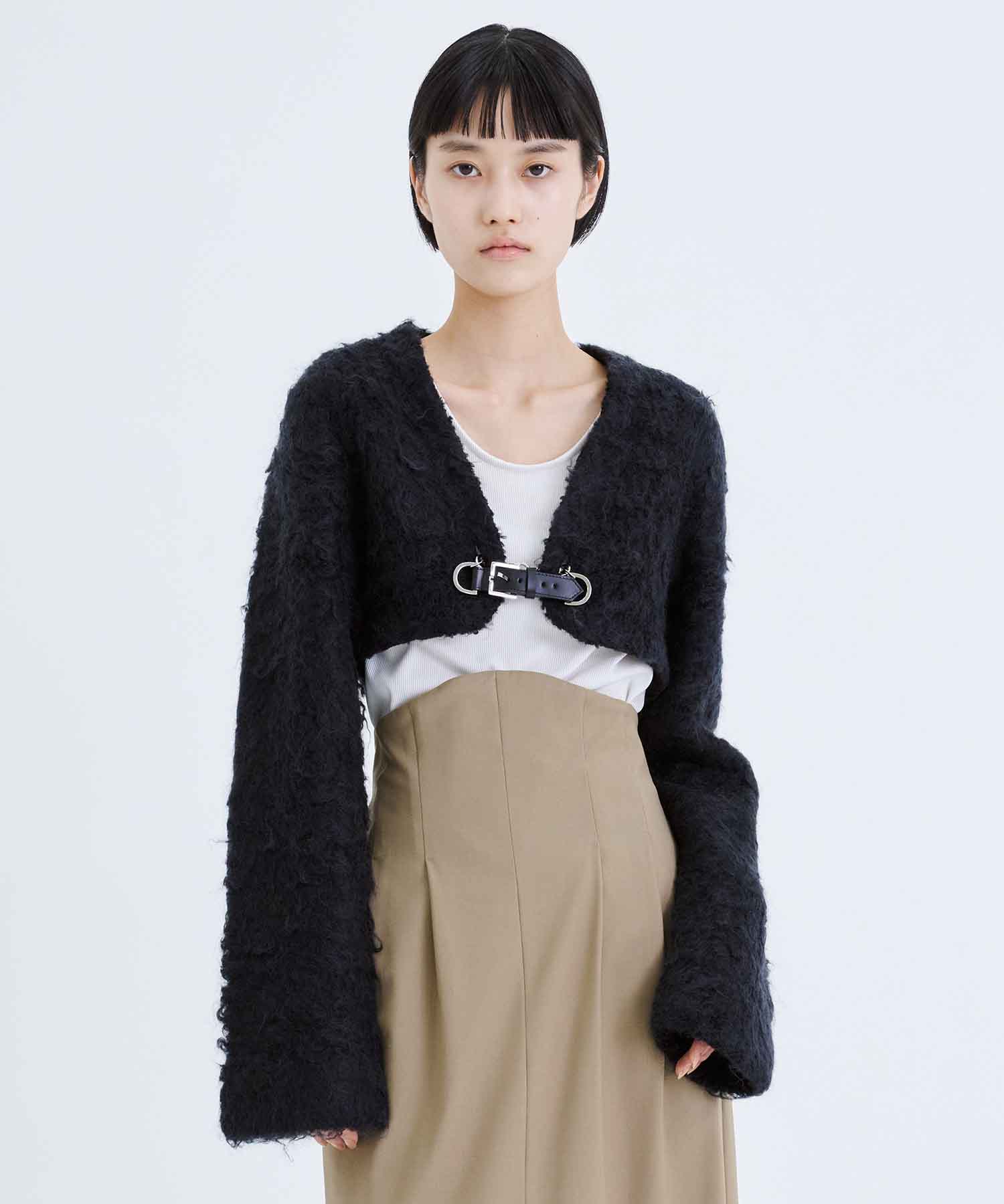 MOHAIR KNIT CROPPED CARDIGAN - トップス