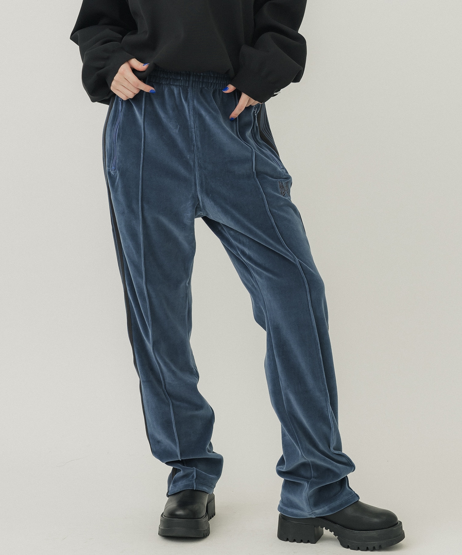 Narrow Track Pant-C/Pe Velour Blue