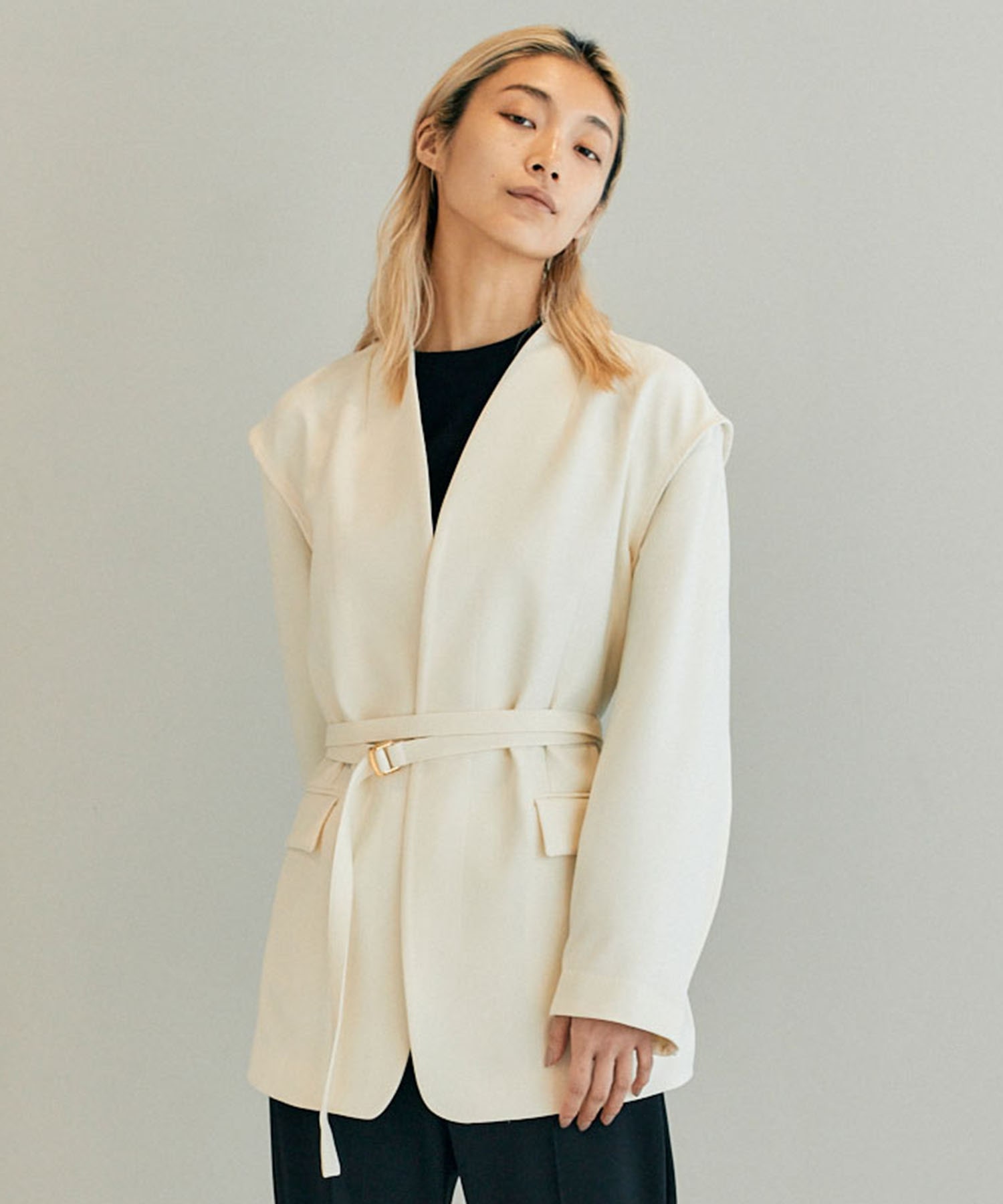 THINGS THAT MATTER NEW DOUBLE CLOTH COLLARLESS JACKET-