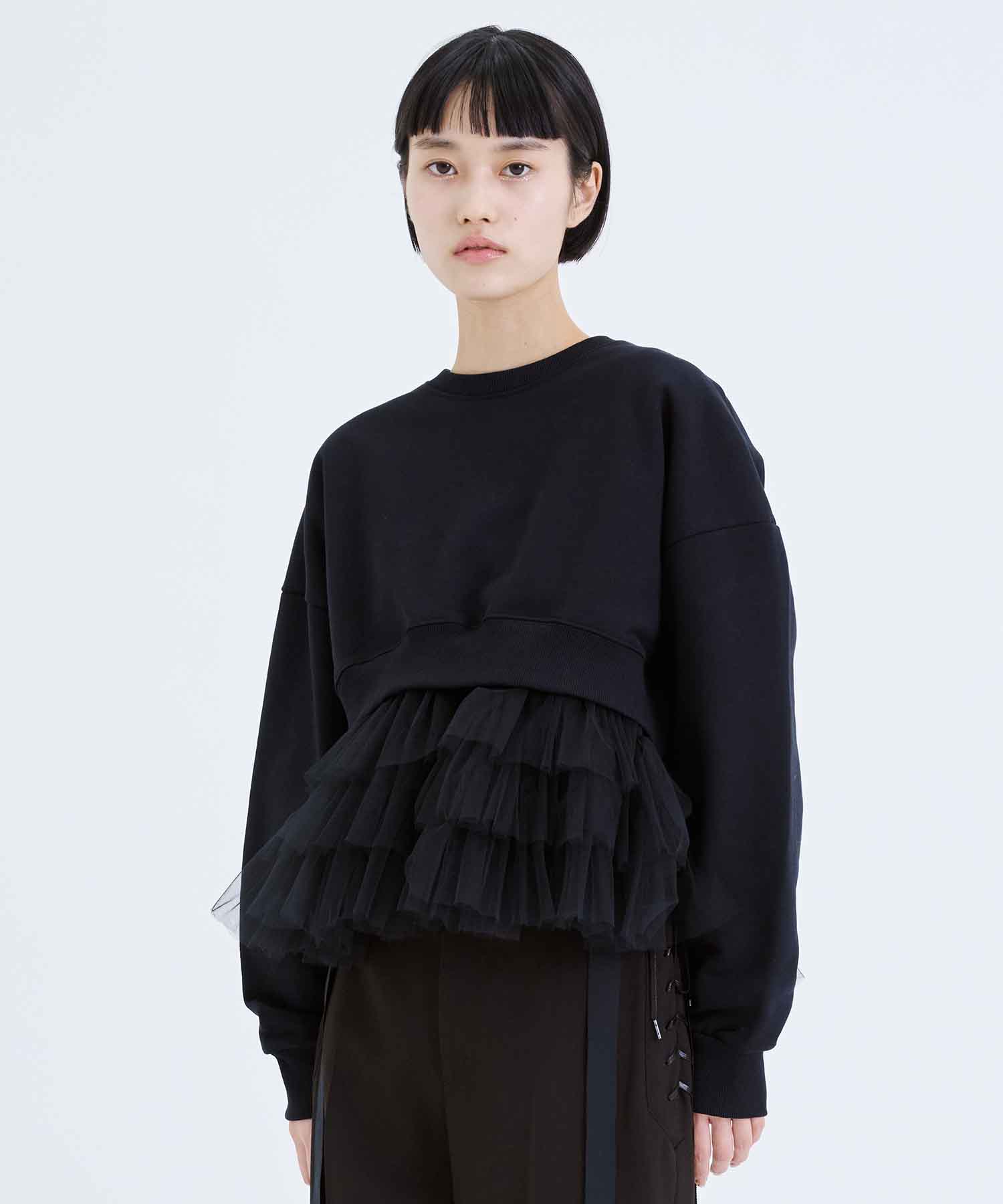 別注 3WAY Short Sweatshirt & Tulle Tops(FREE BLACK): VIVIANO