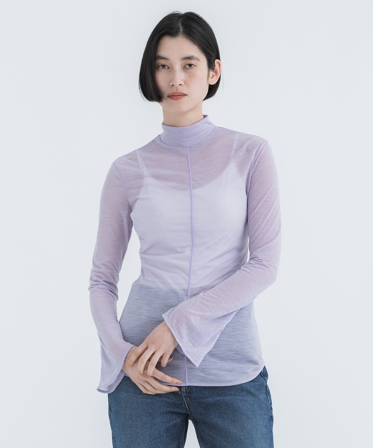 Hybrid Yarn Wool Jersey High Neck Top(2 PURPLE): Mame Kurogouchi 