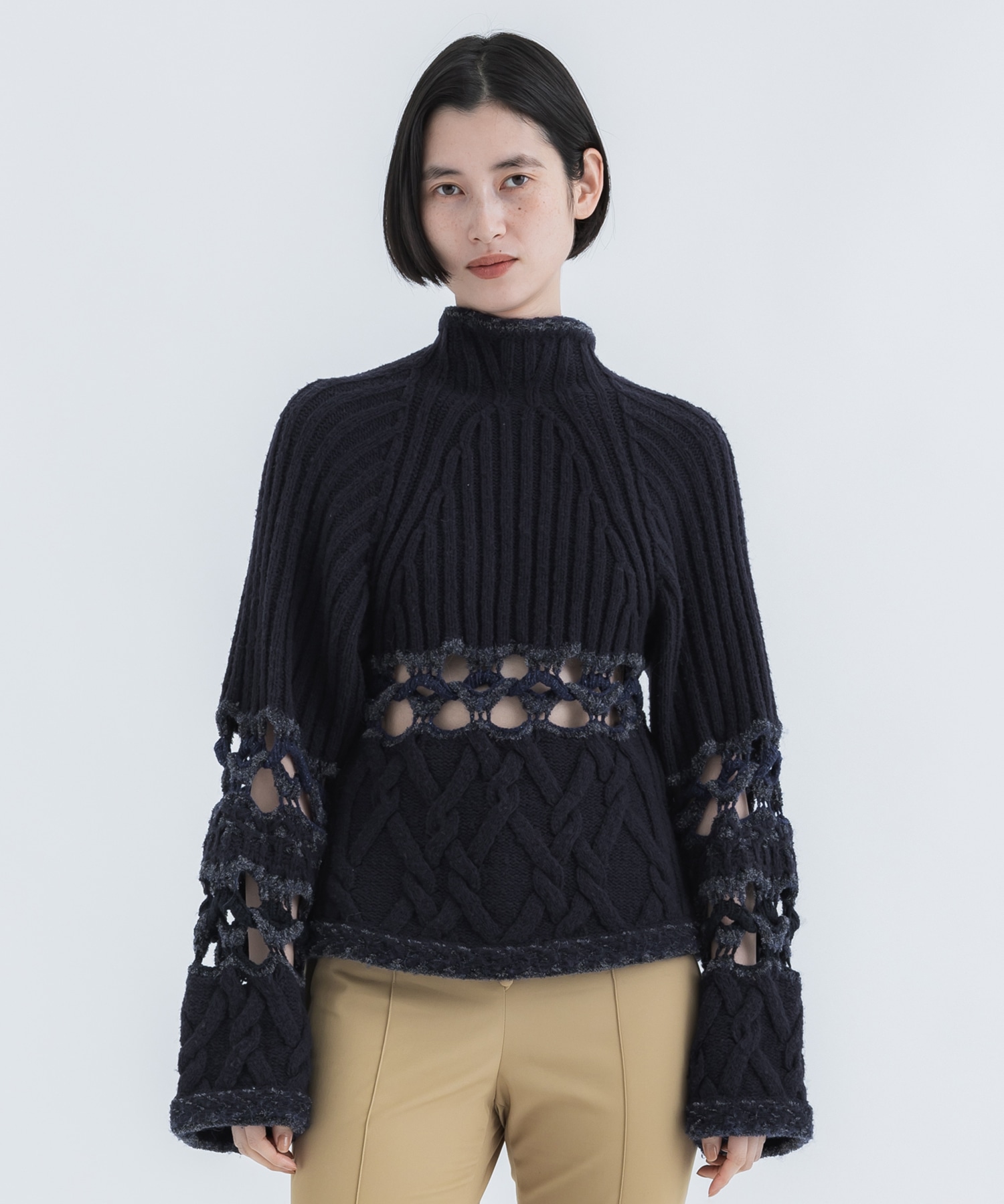 Basket Pattern Combination Knitted Pullover(2 WINE): Mame