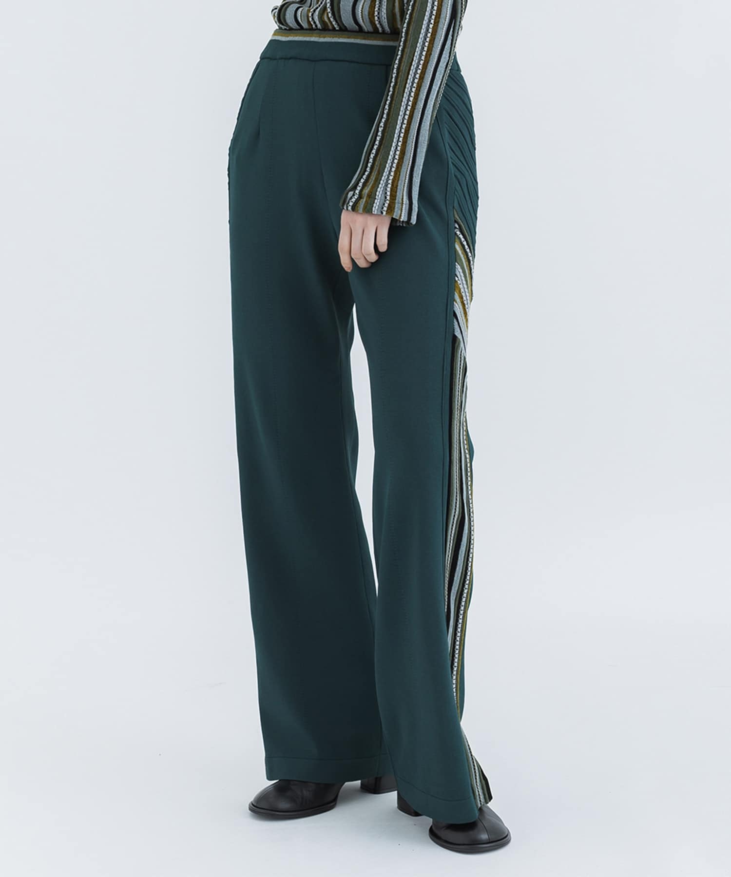 Stripe Jacquard Knitted Trousers(1 KHAKI): Mame Kurogouchi: WOMENS 
