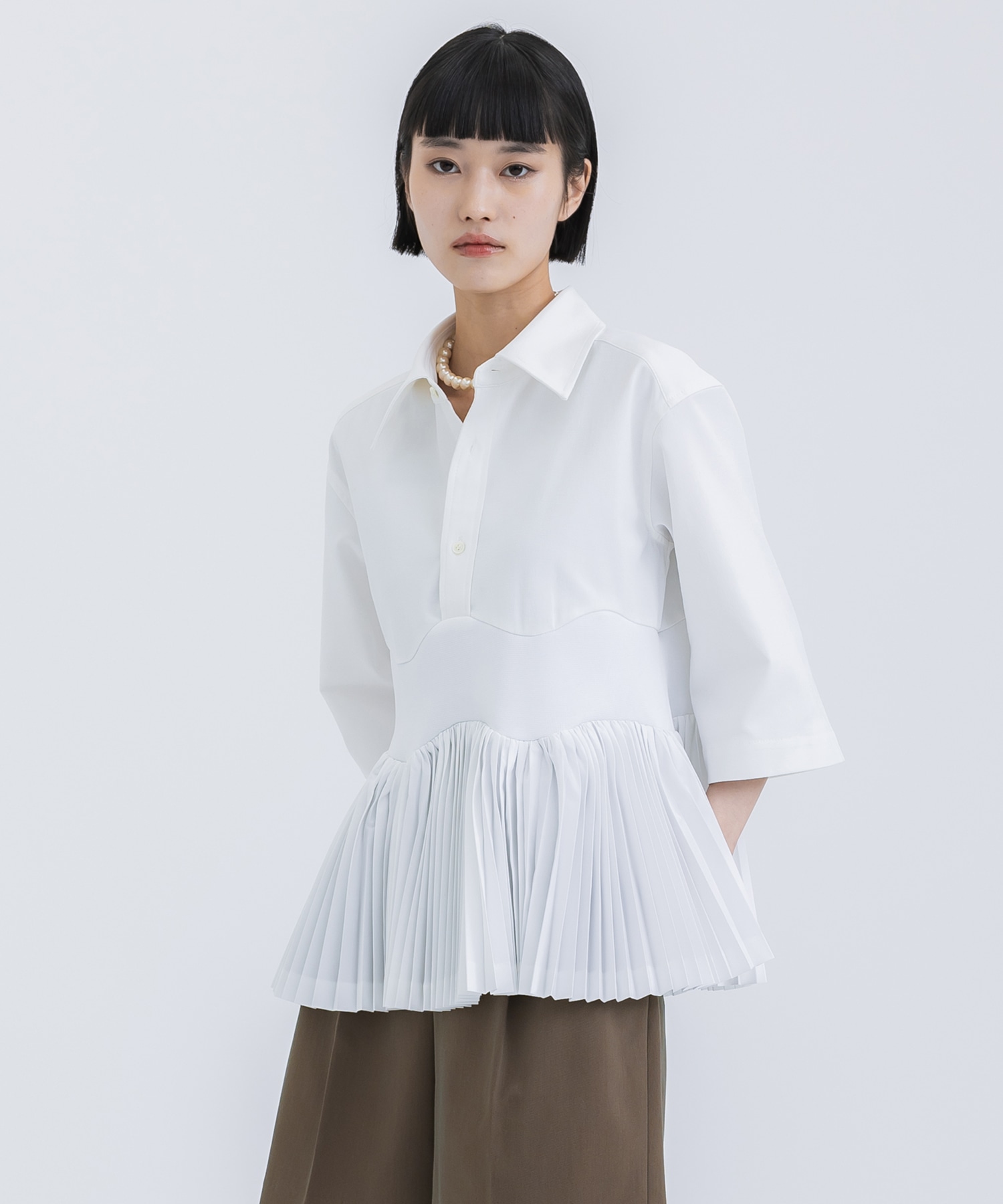 Taffeta pleats S/S shirt(36 WHITE): TOGA PULLA: STUDIOUS WOMEN 