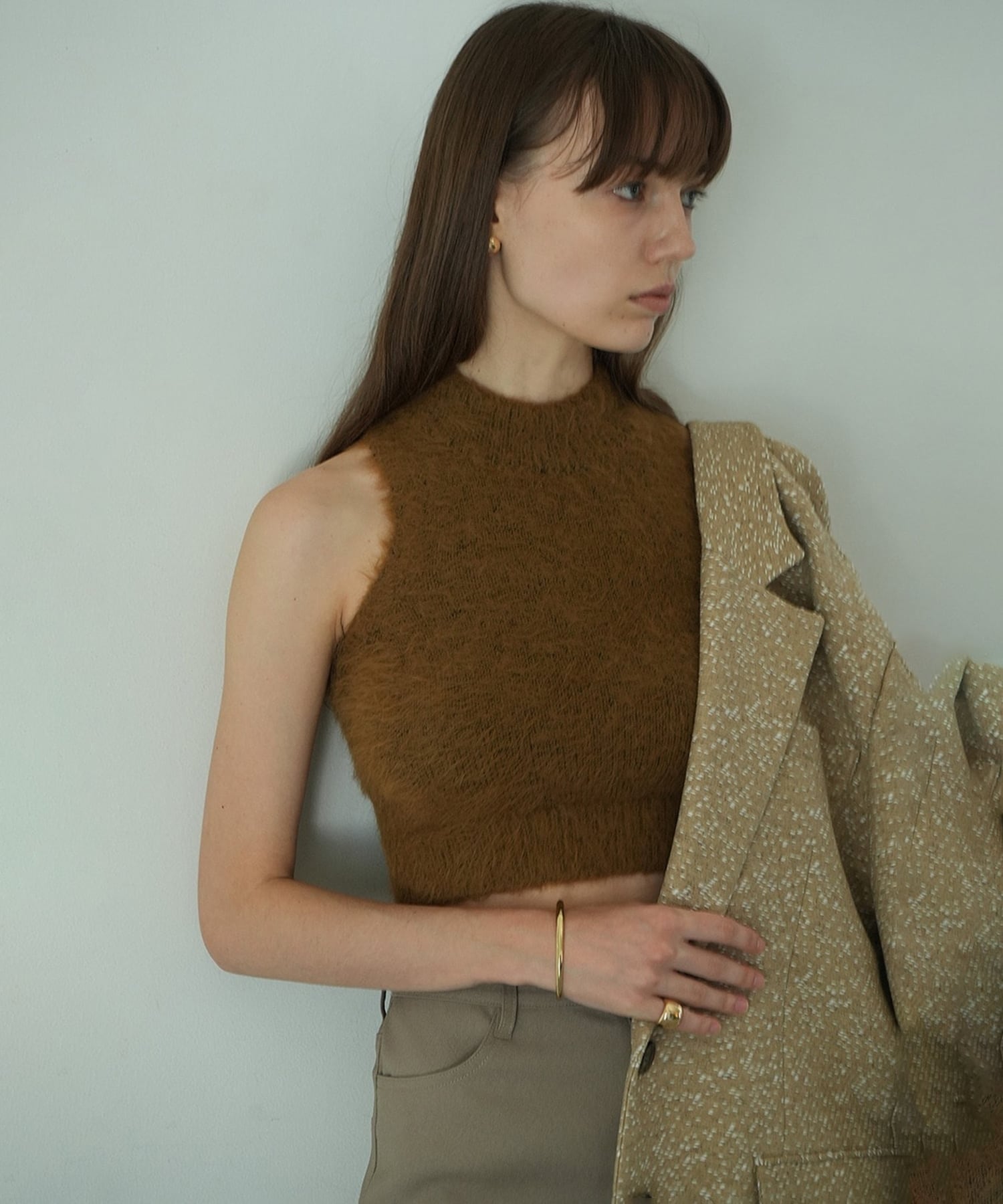 SHAGGY AMERICAN SLEEVE KNIT TOPS(1 BROWN): CLANE: WOMENS 