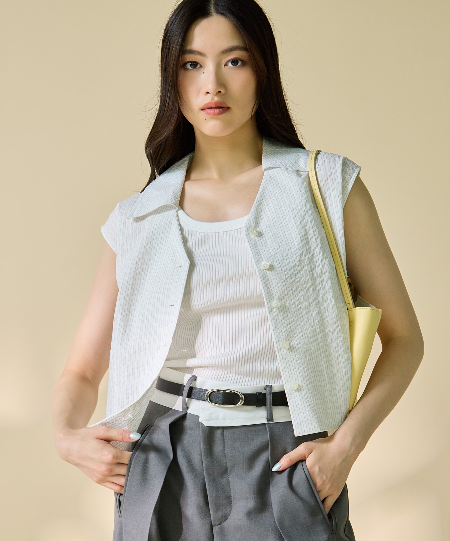 Seersucker Sleeveless Shirt(FREE WHITE): STUDIOUS: WOMENS