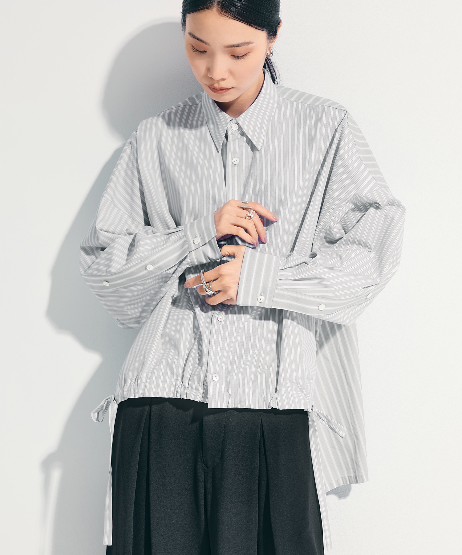 別注ドローコードストライプシャツ(2 BEIGE): UJOH: WOMENS