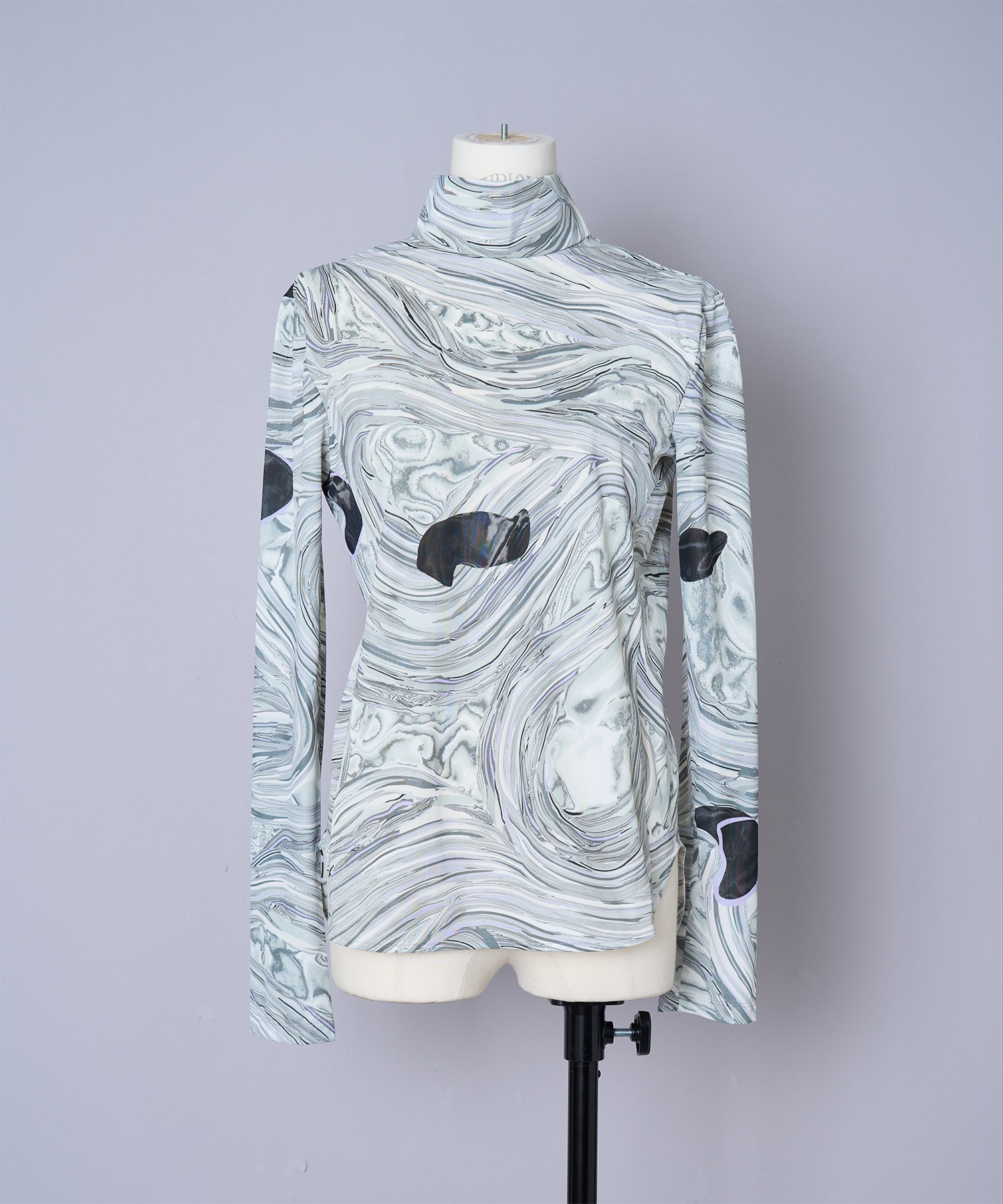 トップス Mame Marble Print Sheer Jersy High Neck Marble Print Jersey High Neck Top(1 GREY): Mame Kurogouchi