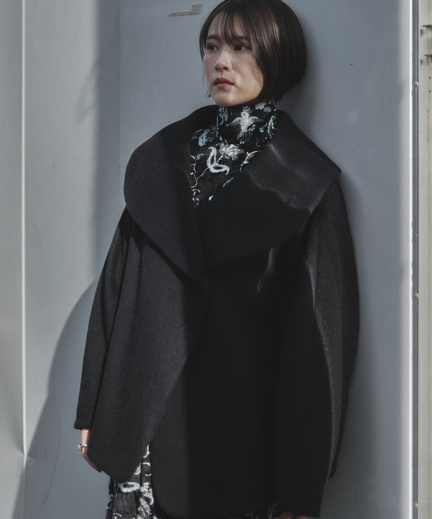 Mame Kurogouchi 2020FW ショートウールコート Wool Arupaka Shawl Collar Short Cort(1 BLACK): Mame