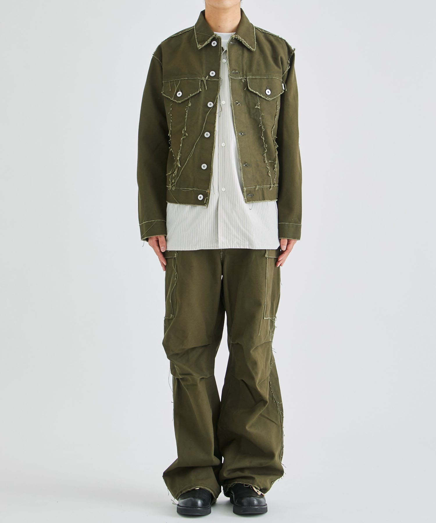 SUGARHILL RAW-EDGE CANVAS CARGO PANTS-