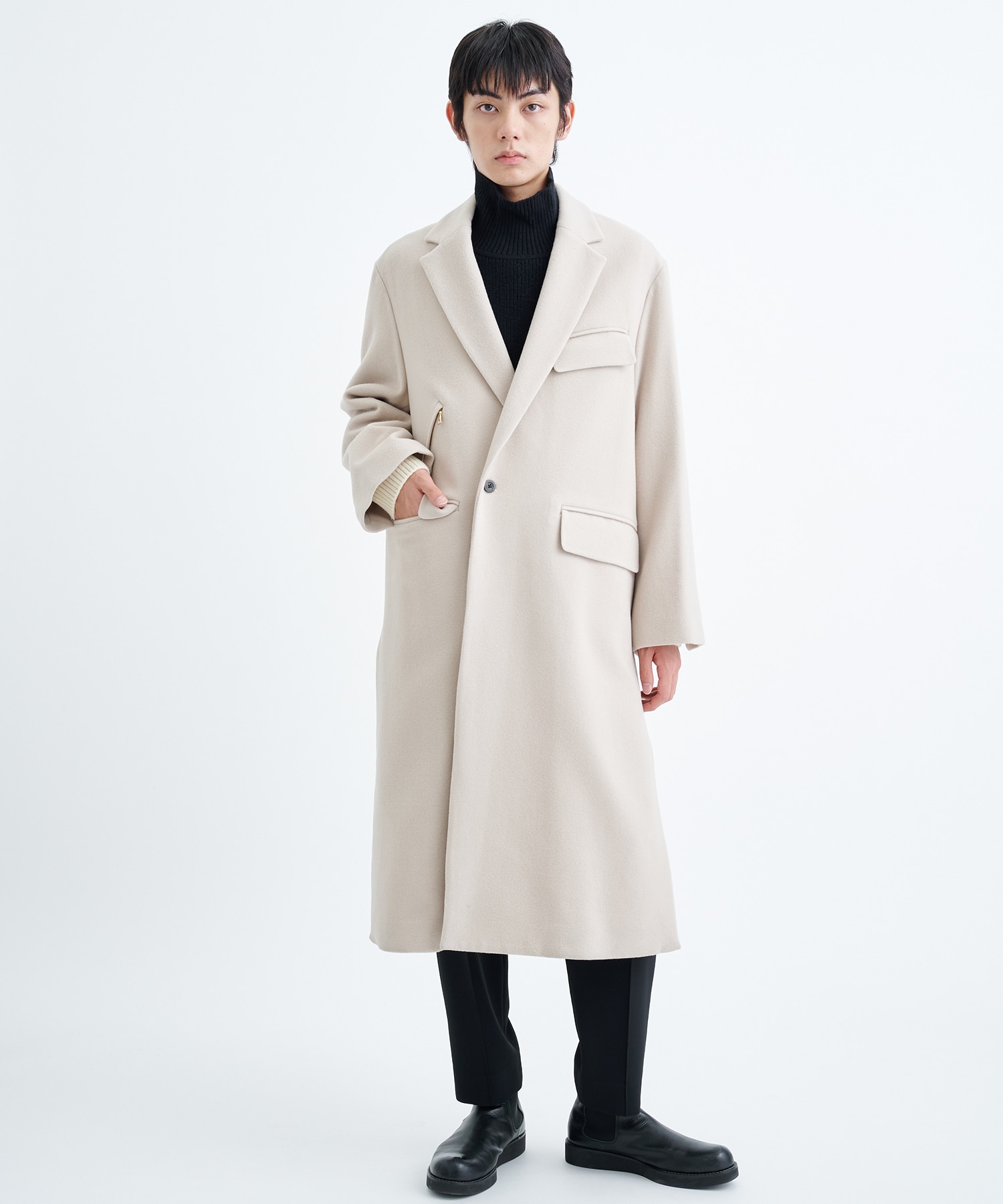 Lamb Wool Melton Chester Long Coat | CULLNI