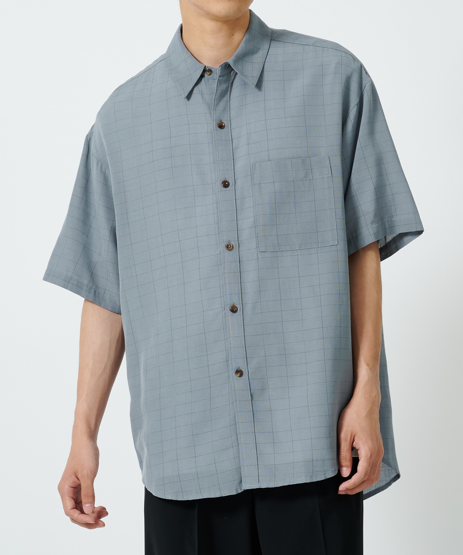 〈別注〉GRID CHECK DROP SHOULDER REGULAR COLLAR S/S SH ATTACHMENT
