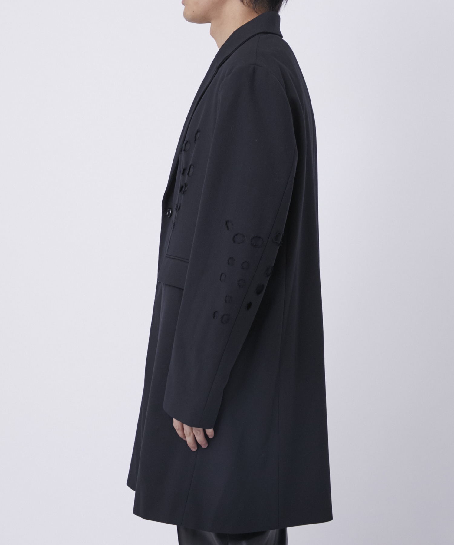 WOVEN CIRCLE BROCKEN LONG JACKET ALMOSTBLACK