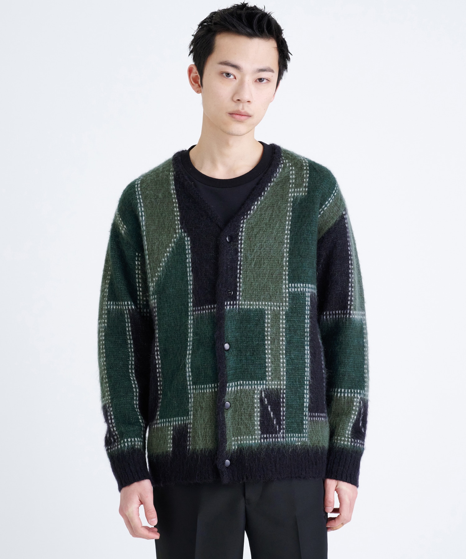 別注〉Mohair Cardigan - Patchwork Motif｜NEEDLES