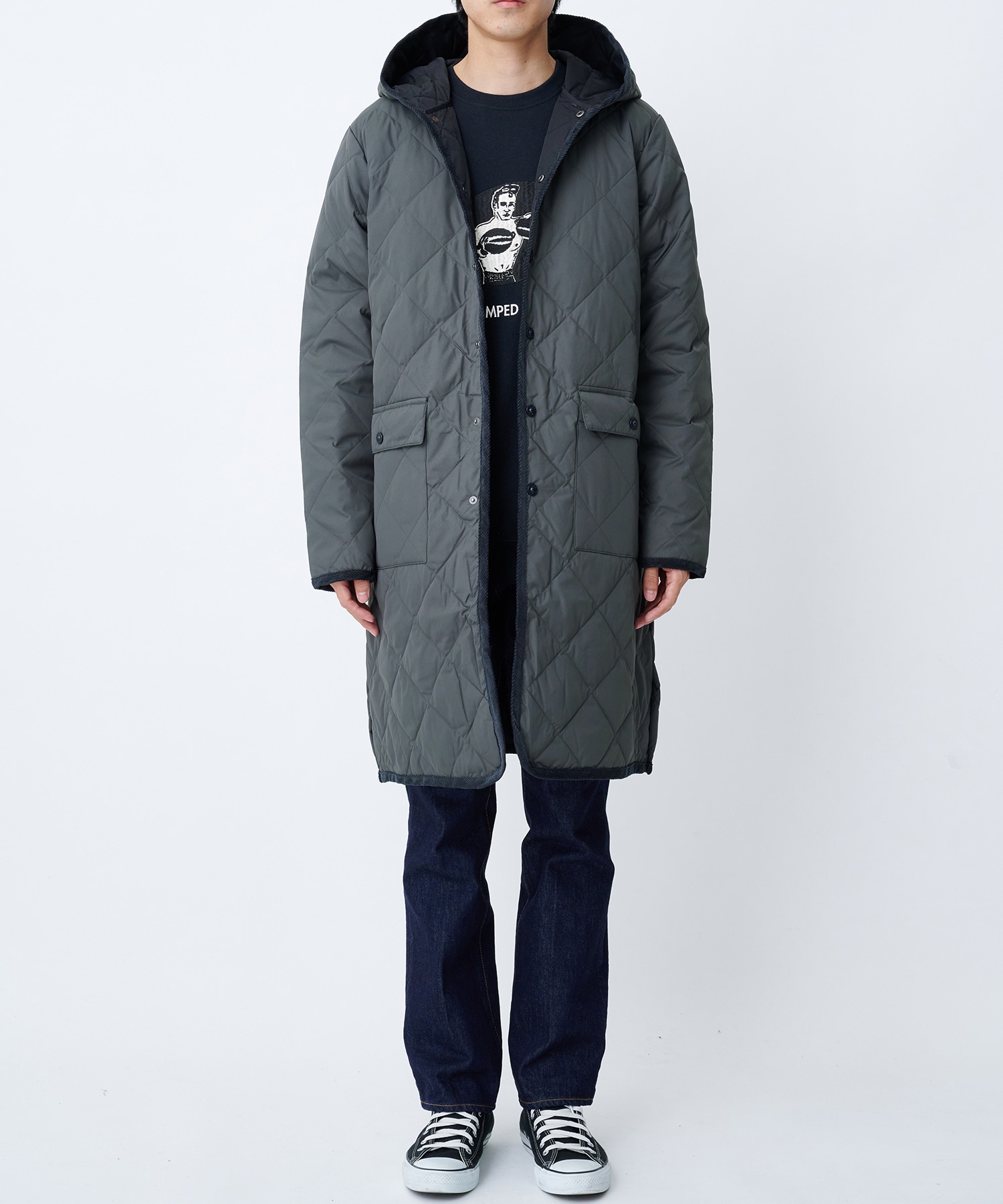 PIPING HOOD LONG DOWN COAT | TAION