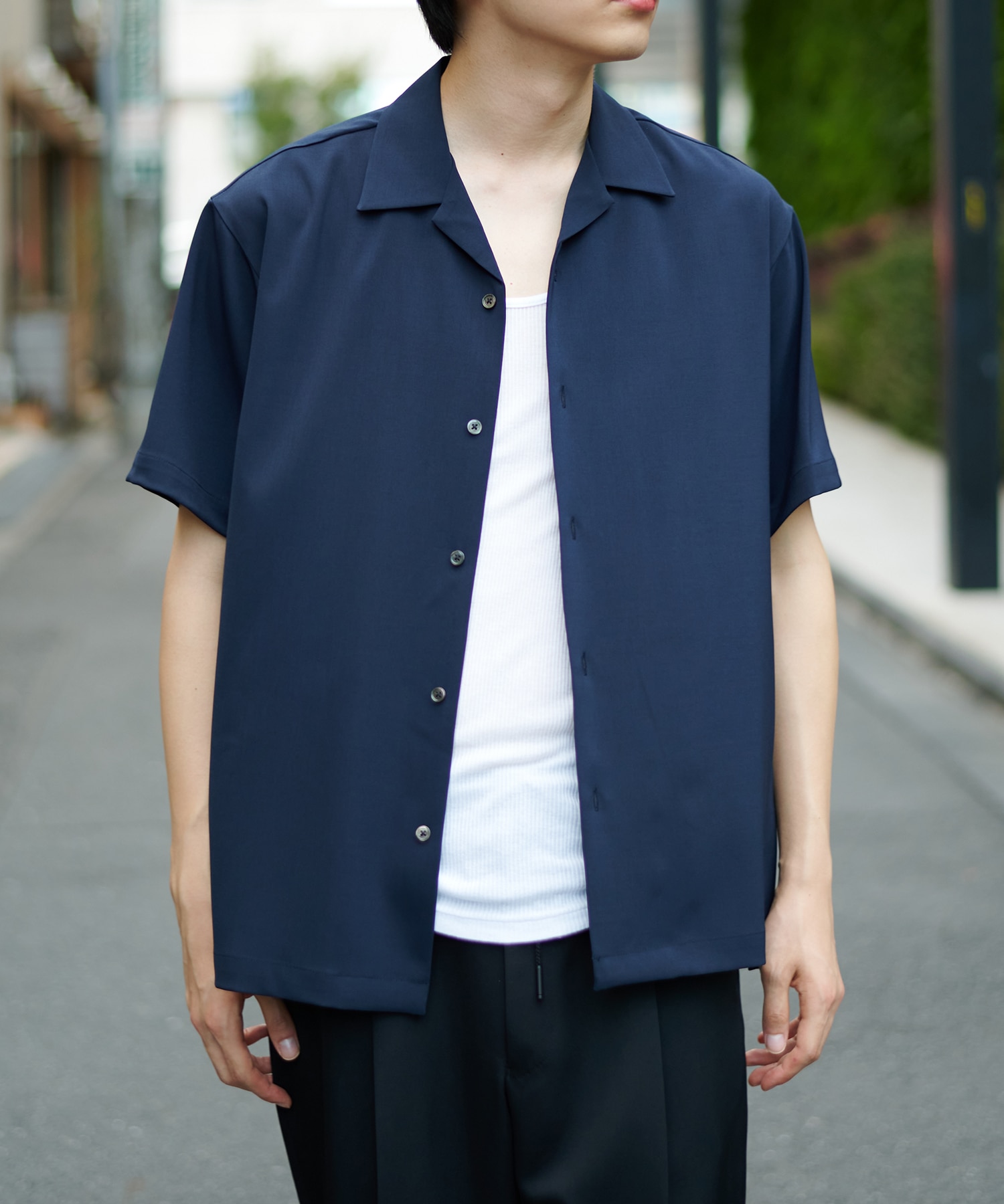 DRY TWILL OPEN COLLAR S/S SHIRT STUDIOUS