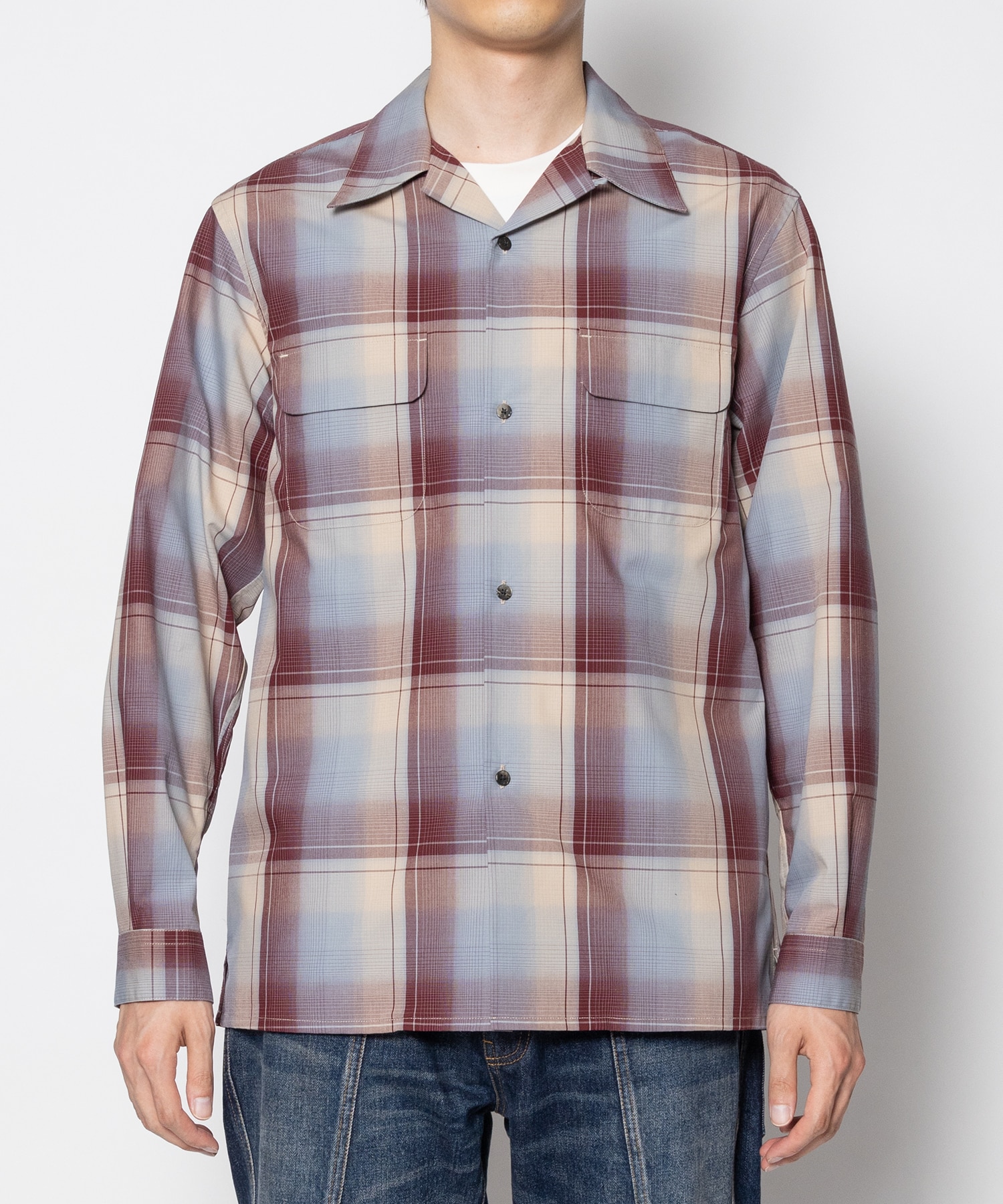 OMBRE PLAID OPEN COLLAR BLOUSE SUGARHILL