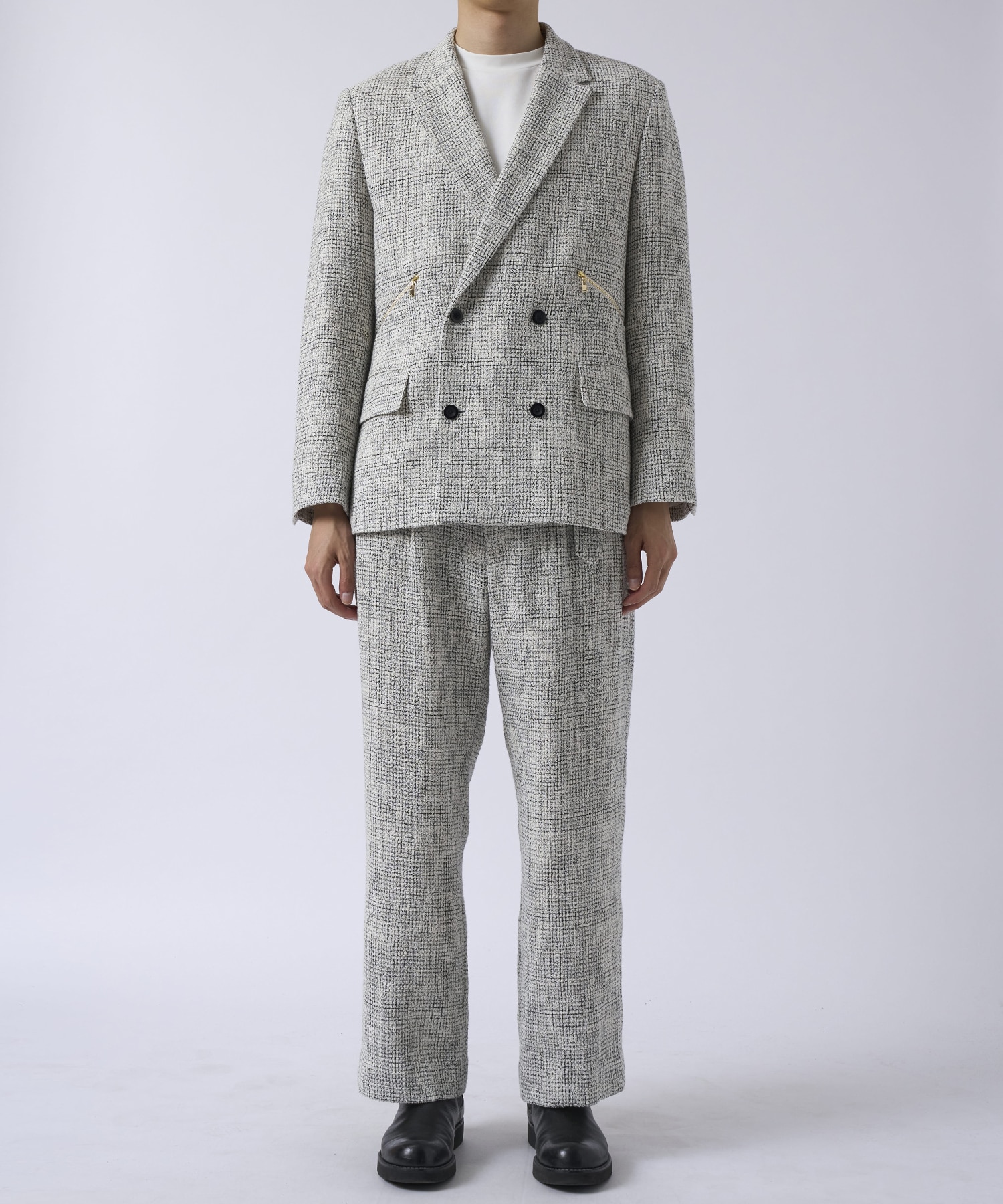 Butcher Tweed 2 Tuck Wide Pants with Long Belt CULLNI